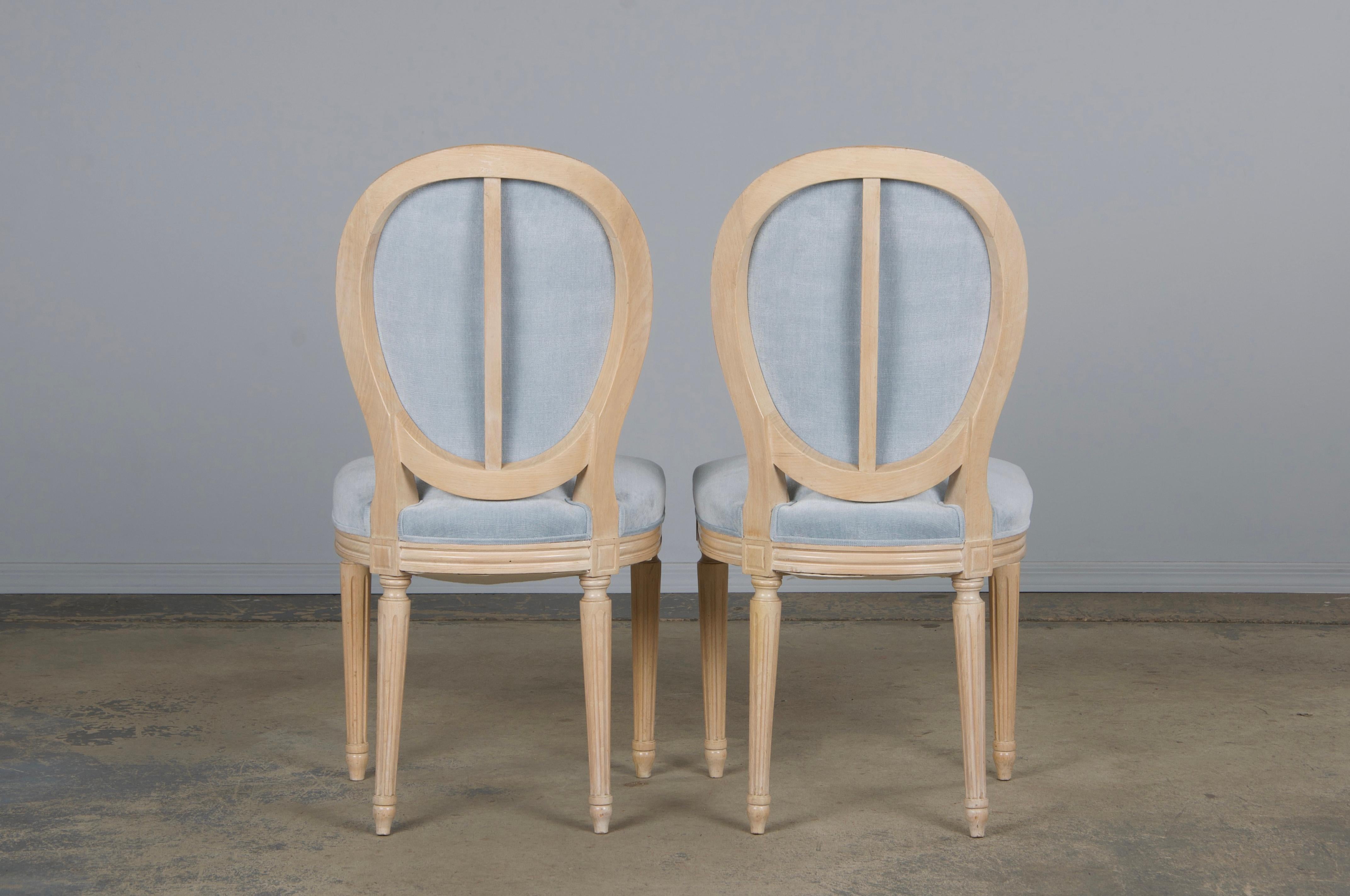 French Louis XVI Style Painted Dining Chairs W/ Light Blue Velvet - Set of 6 For Sale 12