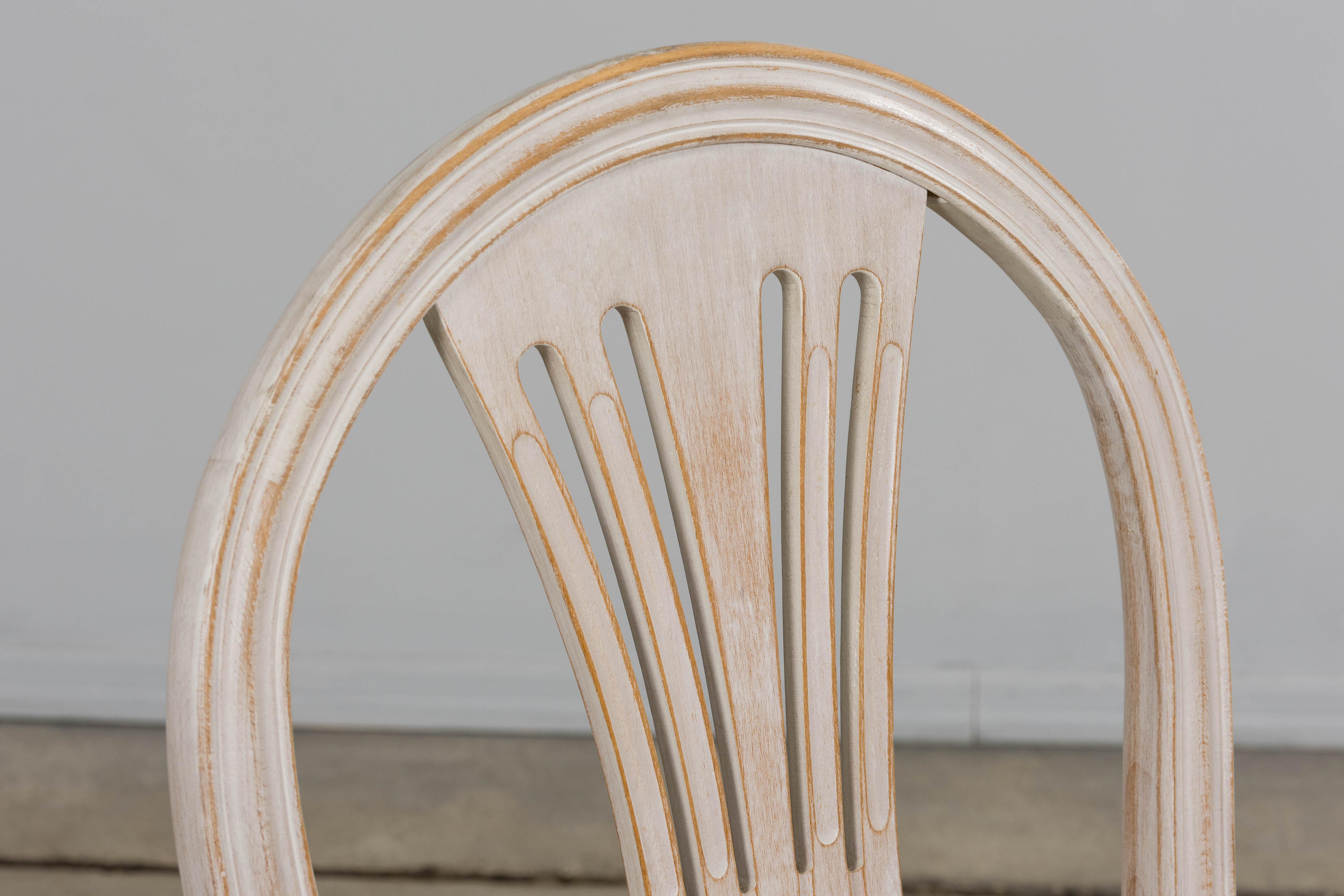French Louis XVI Style Painted Dining Chairs W/ Striped Linen - Set of 6 en vente 3