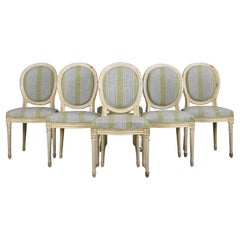 Sedie da pranzo francesi dipinte in stile Luigi XVI con lenzuola a righe - Set di 6