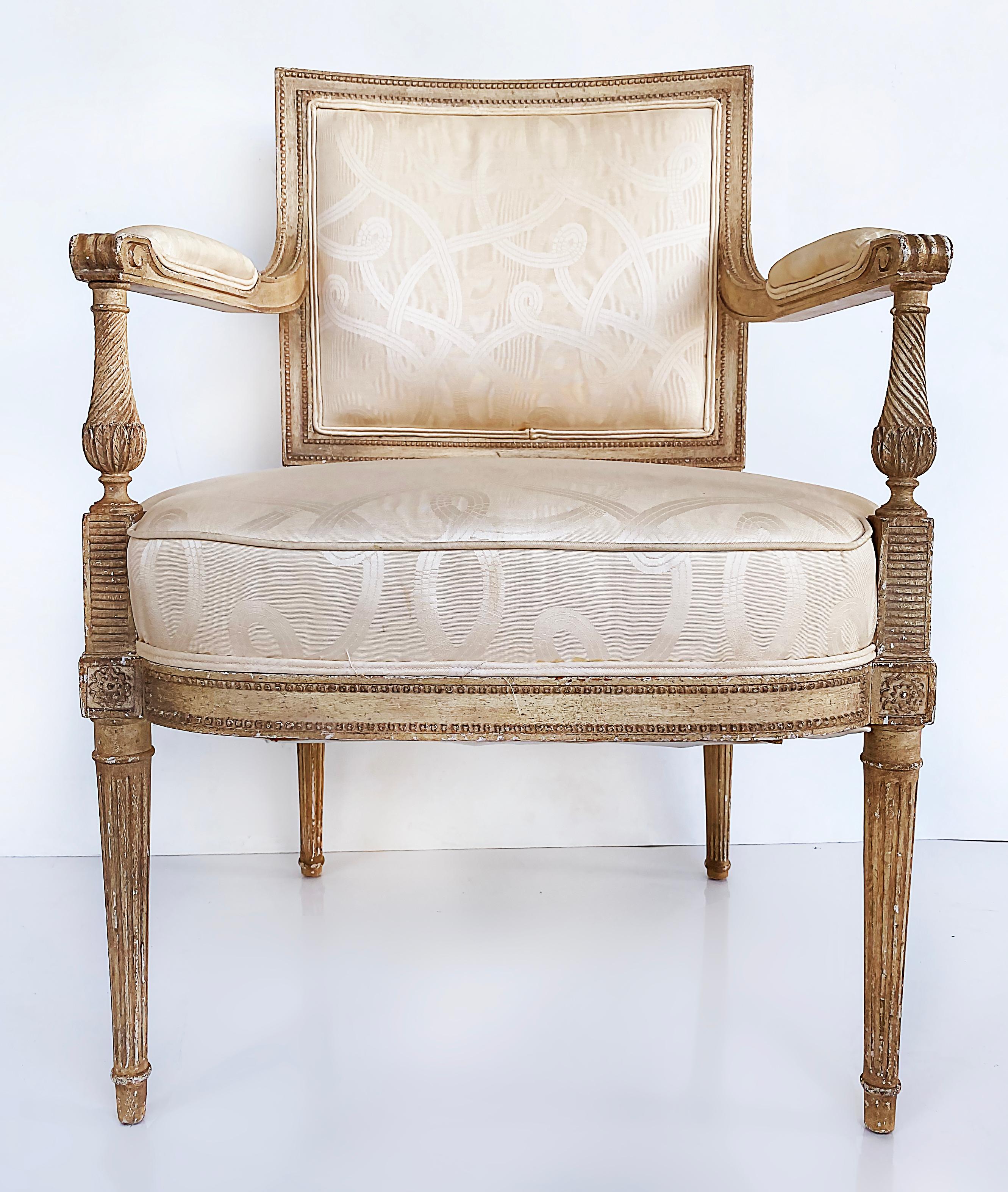 French Louis XVI Style Painted Fauteuil Armchairs, Late 19th Century -Early 20th For Sale 5