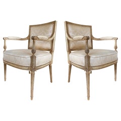 Antique French Louis XVI Style Painted Fauteuil Armchairs, Late 19th Century -Early 20th