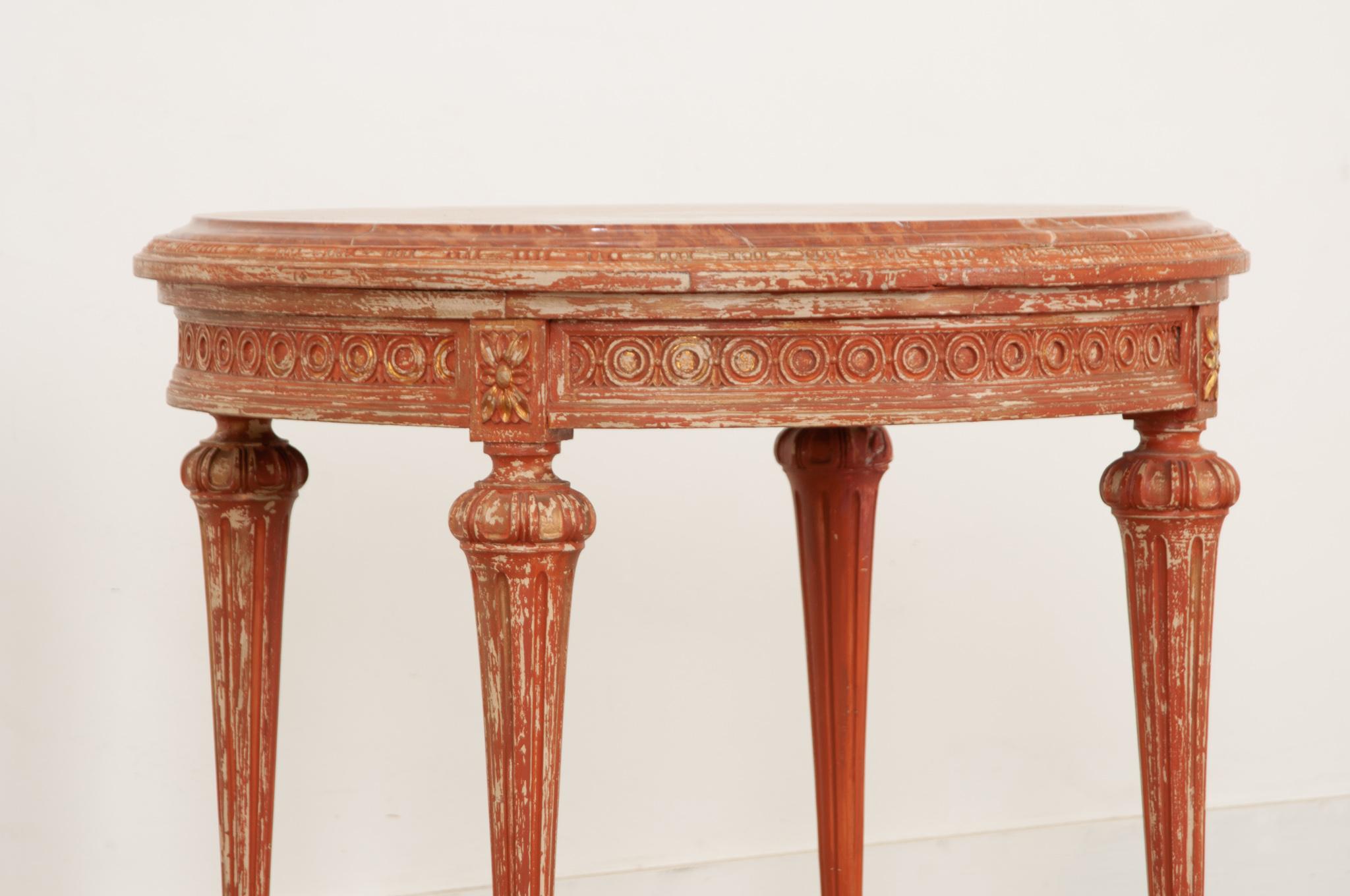 Hand-Carved French Louis XVI Style Painted & Marble Gueridon
