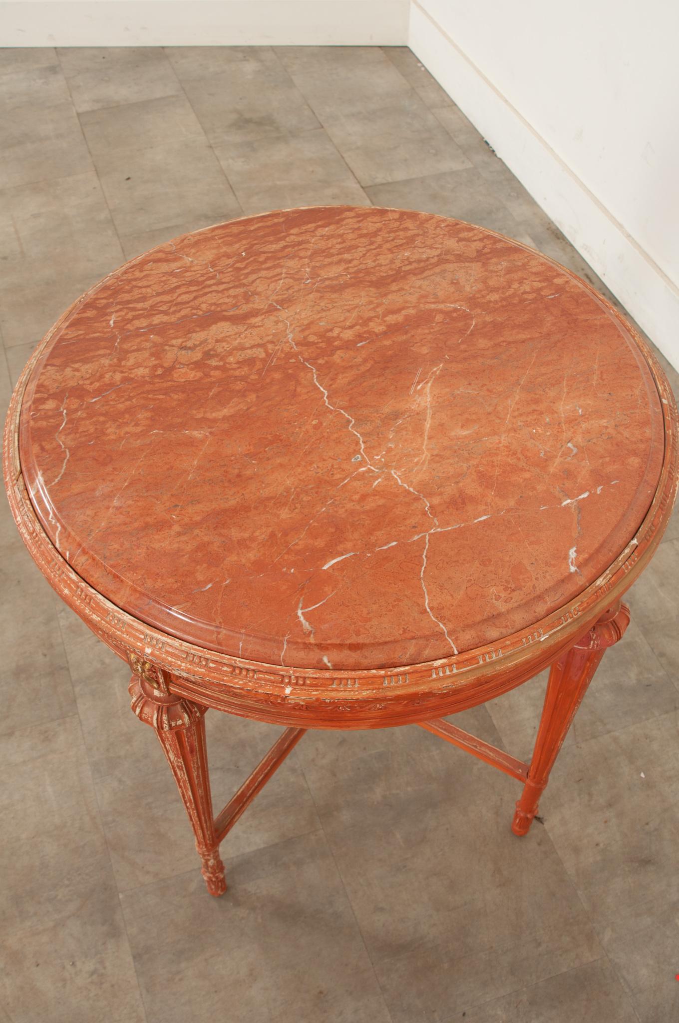 Wood French Louis XVI Style Painted & Marble Gueridon