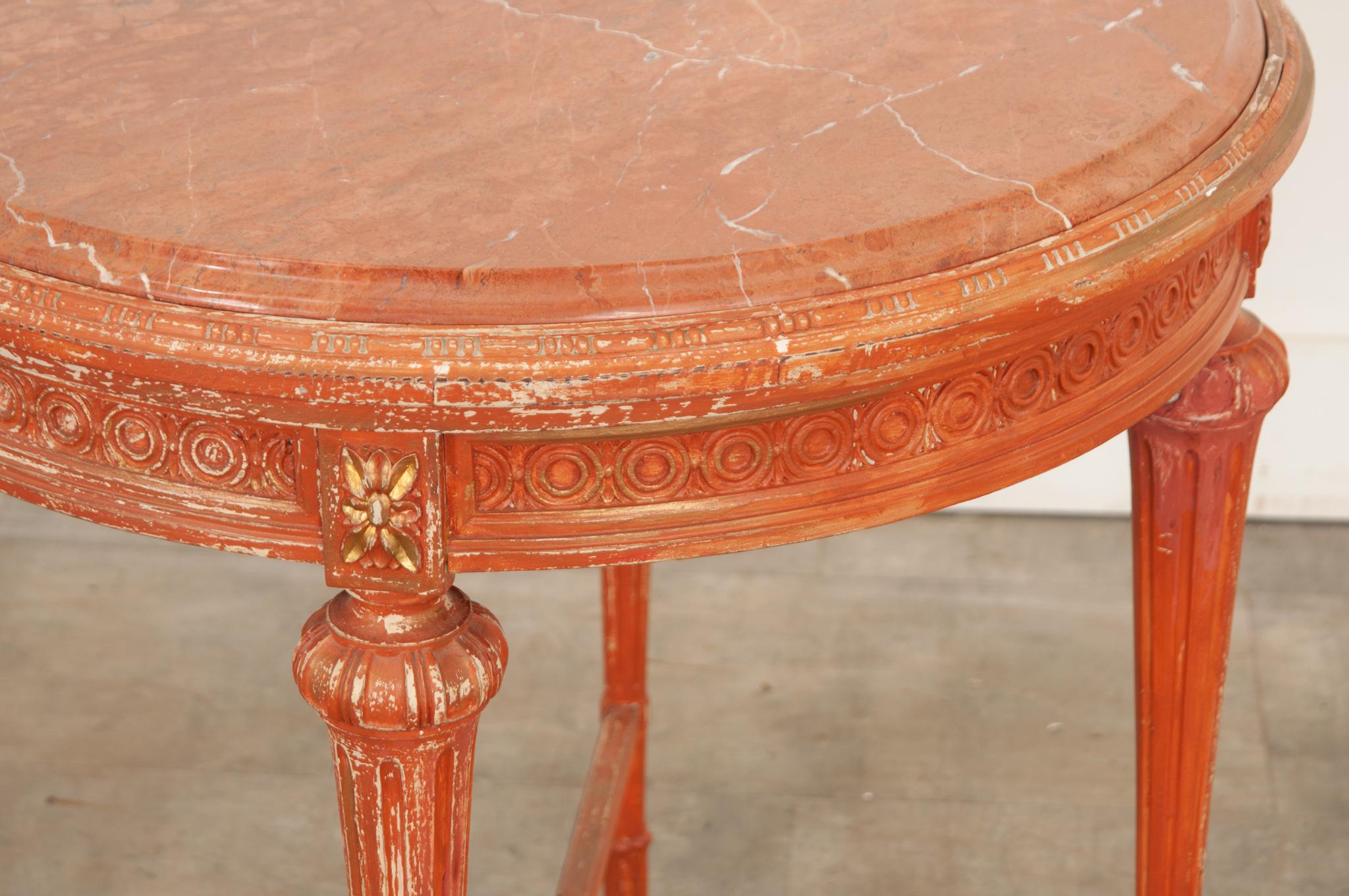 French Louis XVI Style Painted & Marble Gueridon 1