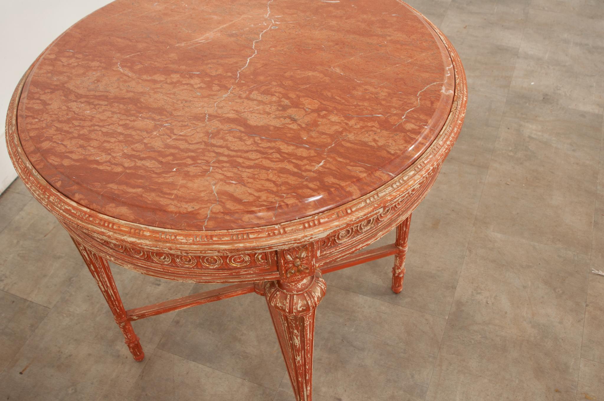 French Louis XVI Style Painted & Marble Gueridon 3