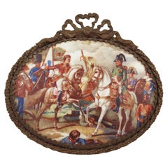 French Louis XVI Style Painted Porcelain Plaque of Napoleon in a Battle Scene in
