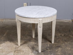 French Louis XVI Style Painted Round Table with Marble Top and Fluted Apron