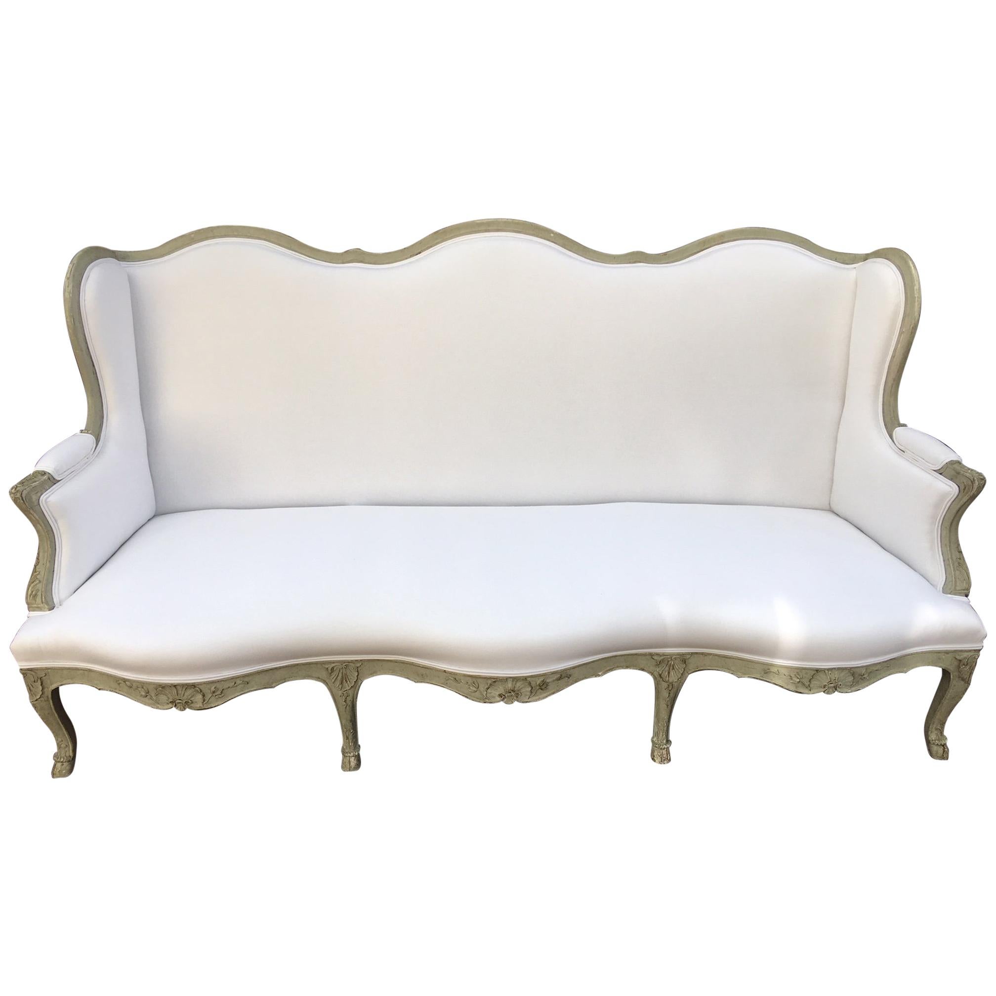 French Louis XVI Style Painted Settee or Sofa with Carving Detail, 19th Century