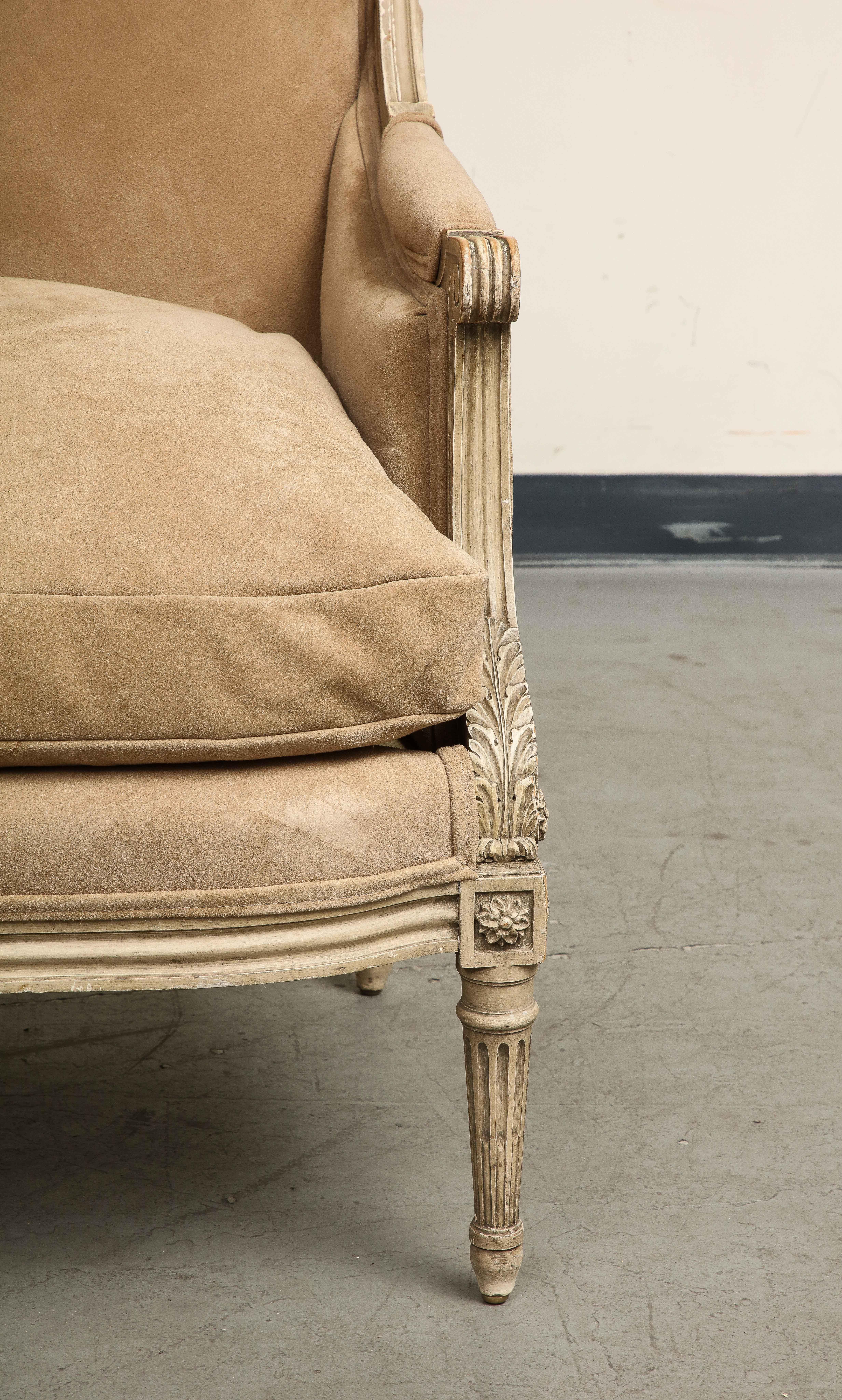 French Louis XVI Style Painted Settee with New Suede Upholstery, circa 1930 For Sale 6
