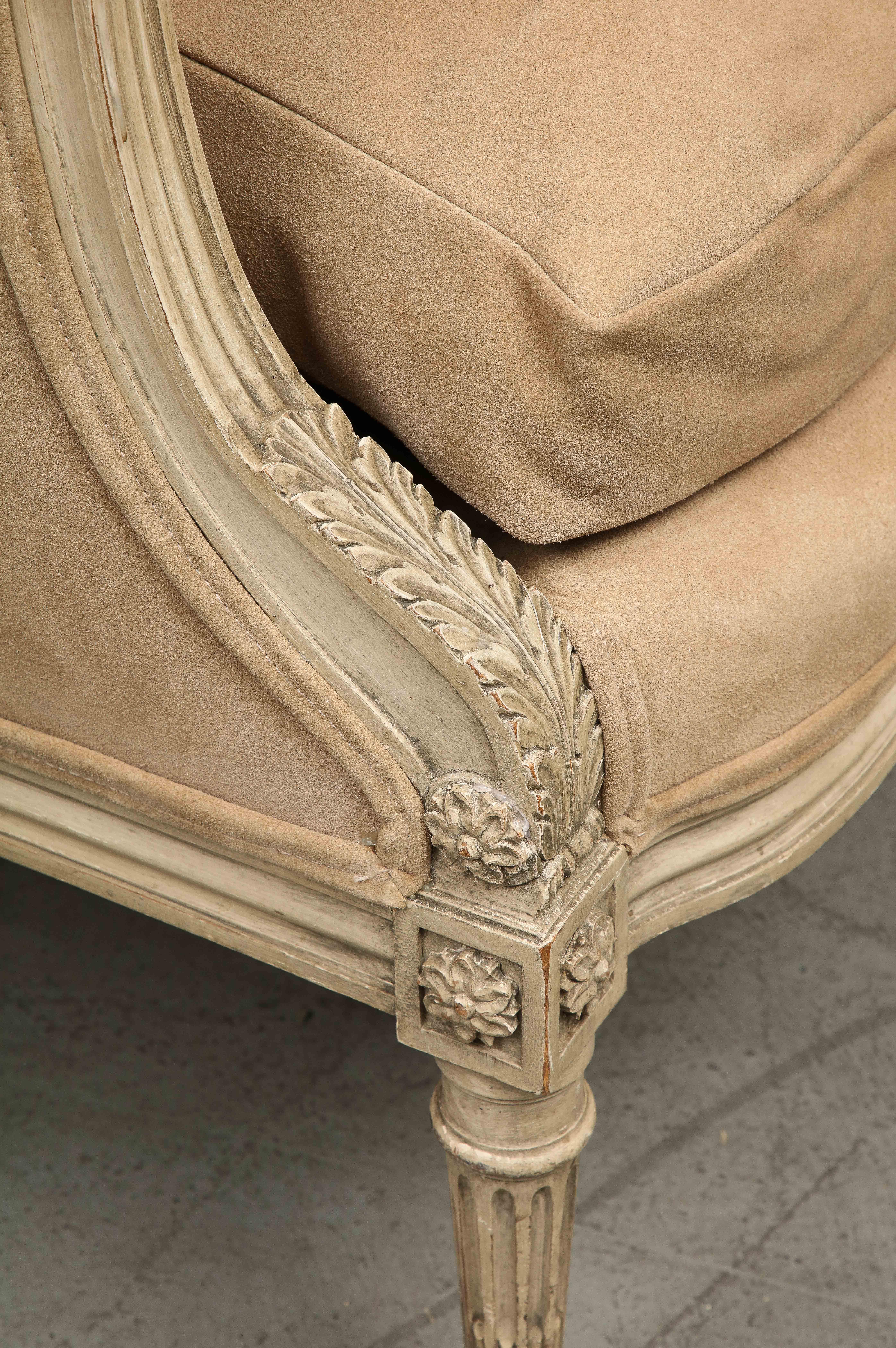 French Louis XVI Style Painted Settee with New Suede Upholstery, circa 1930 For Sale 13