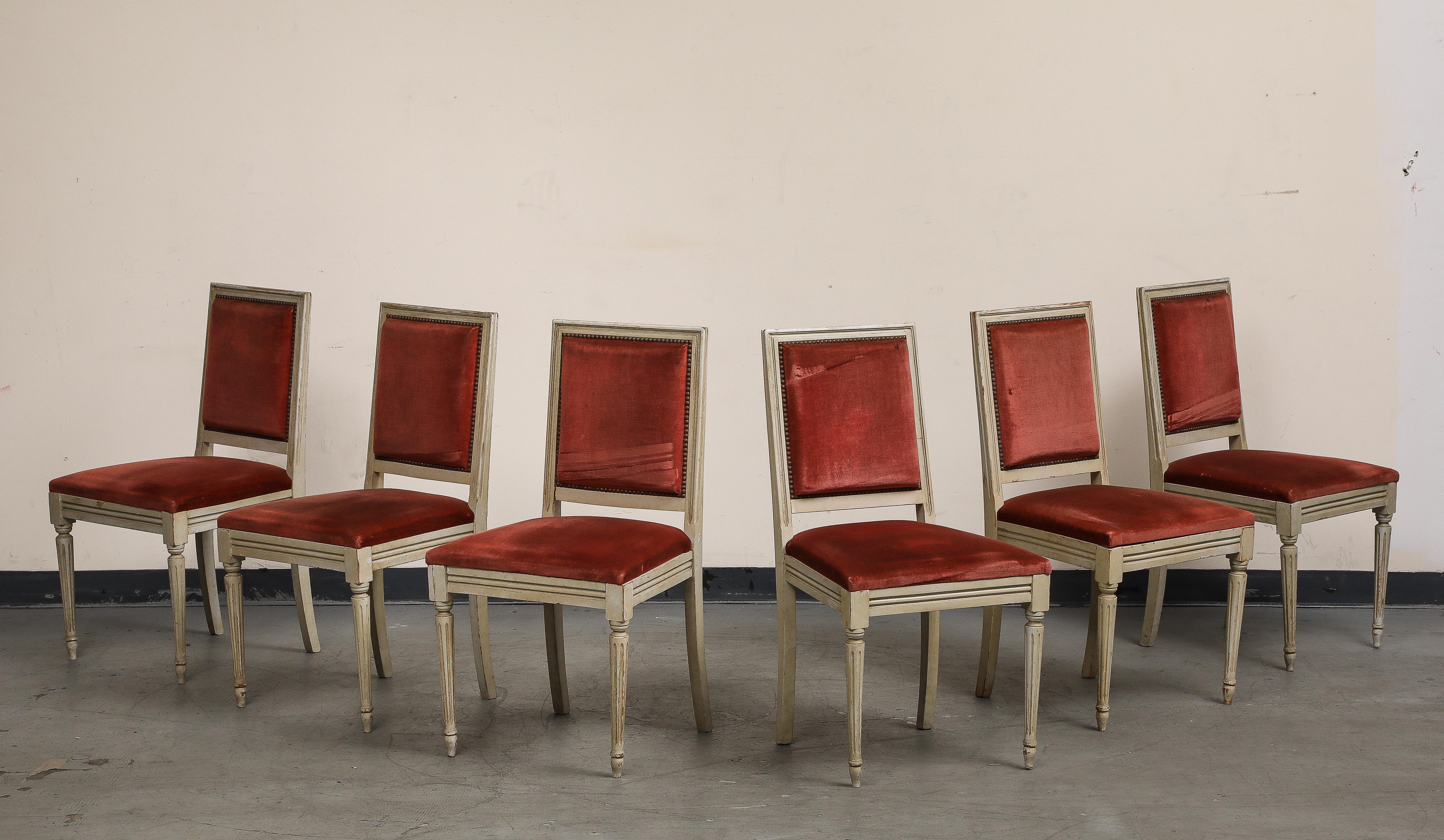 20th Century French Louis XVI Style Painted Side Chairs, Set of 6 For Sale