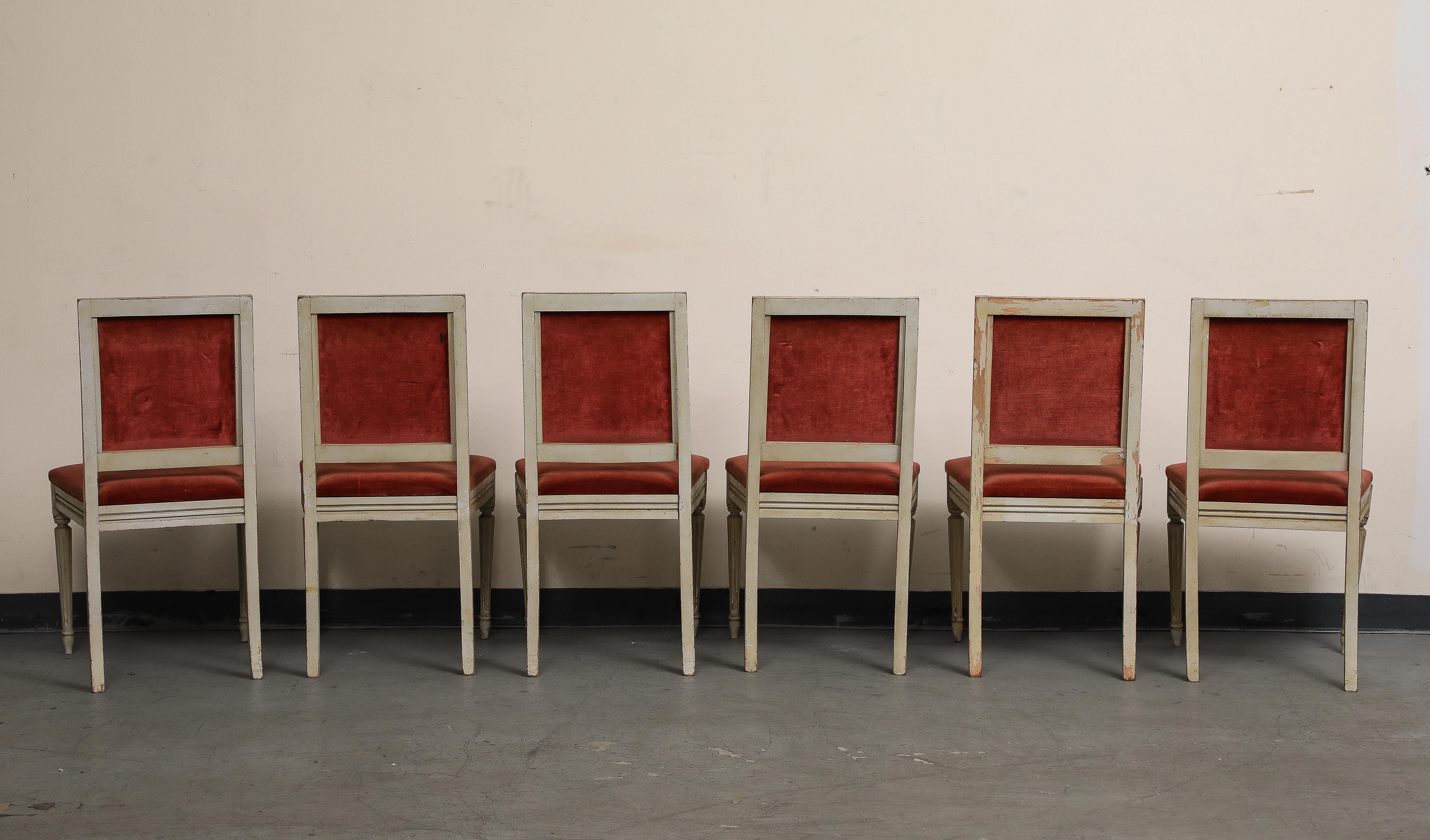 French Louis XVI Style Painted Side Chairs, Set of 6 For Sale 1