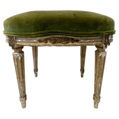 French Louis XVI Style Painted Stool with Olive Velvet Upholstery