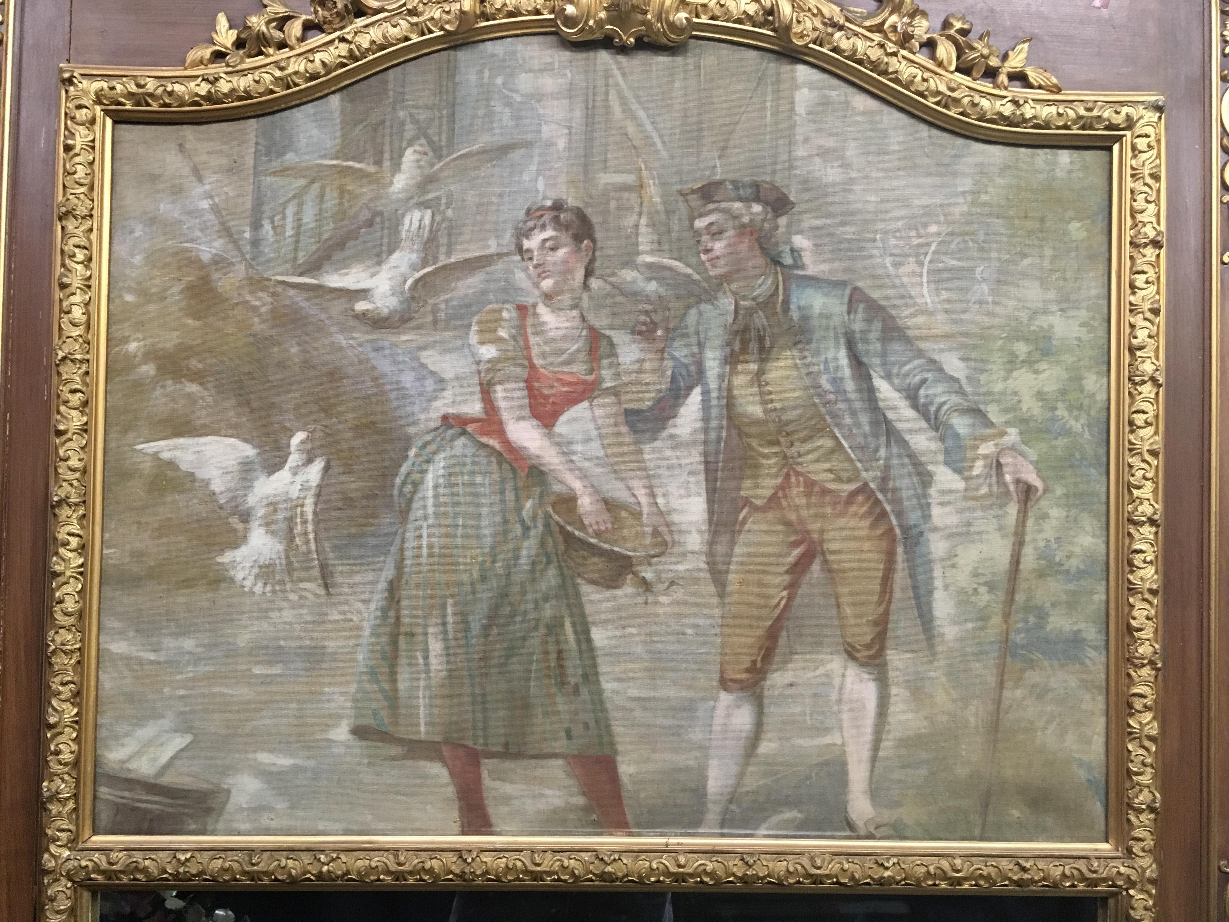 Französischer Louis XVI-Stil bemalter Trumeau-Spiegel im Zustand „Gut“ im Angebot in Cypress, CA