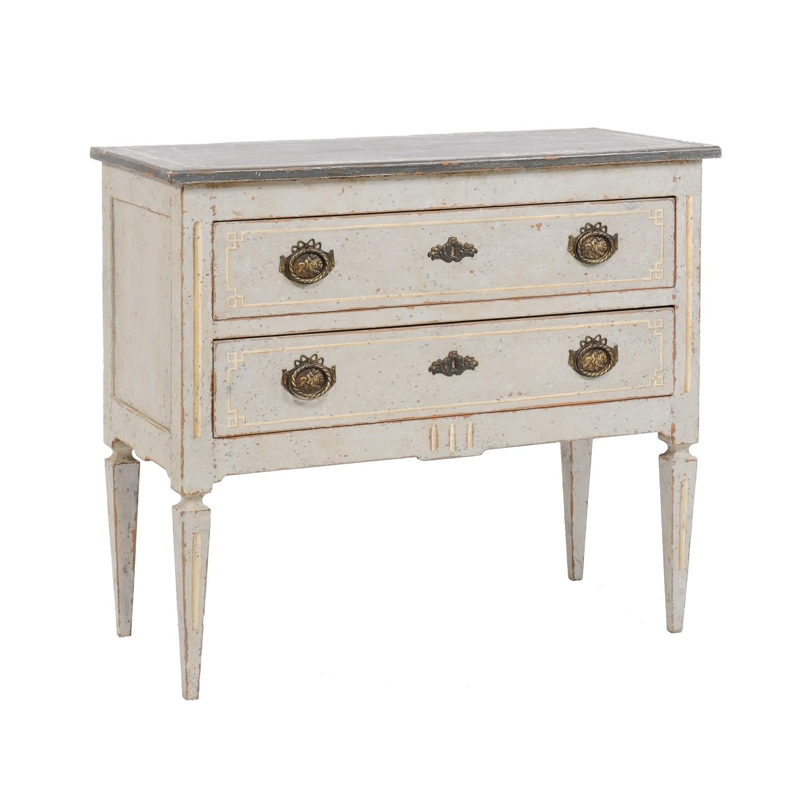 French Louis XVI Style Painted Two-Drawer Commode from the Late 19th Century