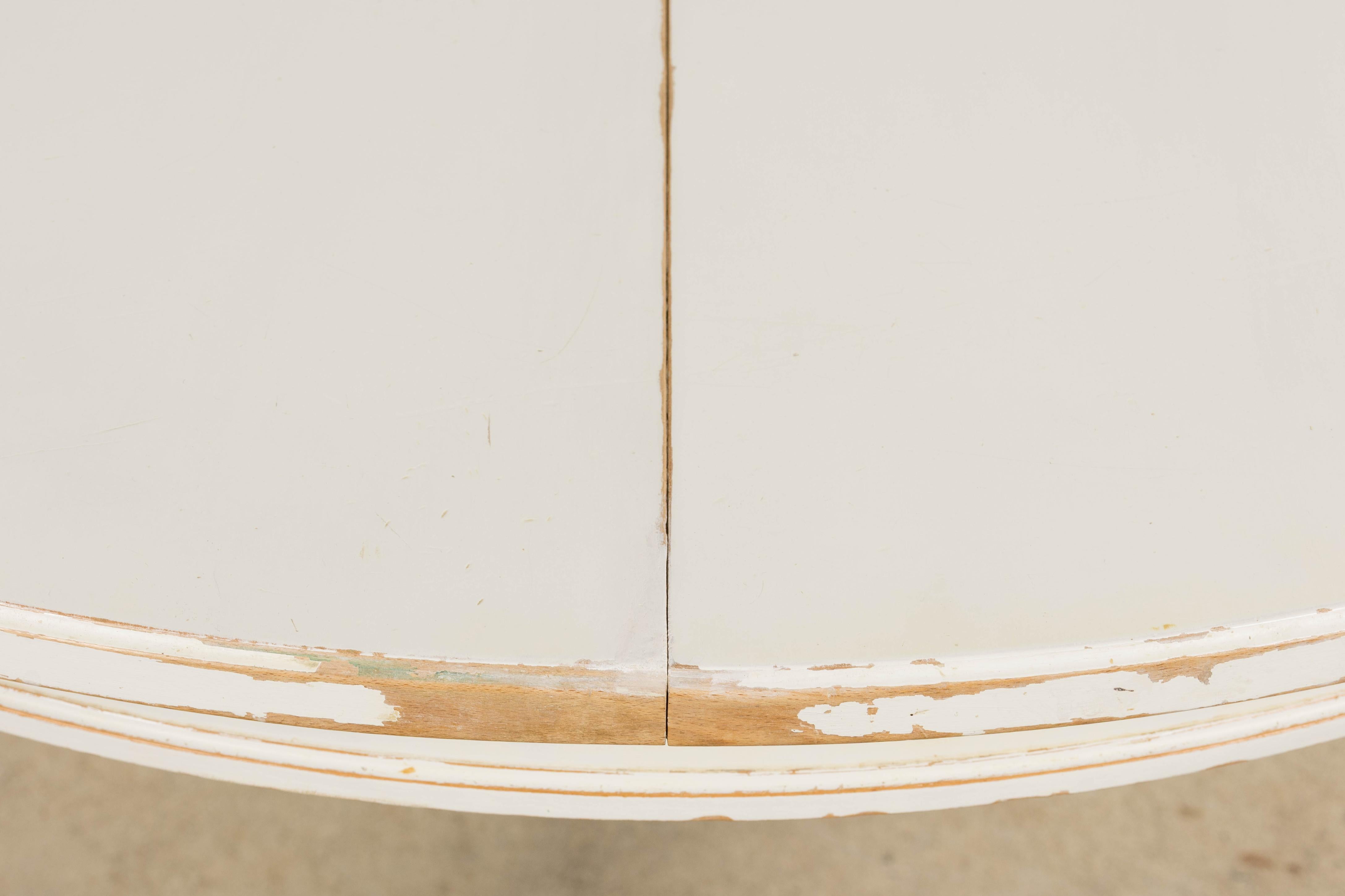 French Louis XVI Style Painted White Off-Round Extendable Dining Table For Sale 4