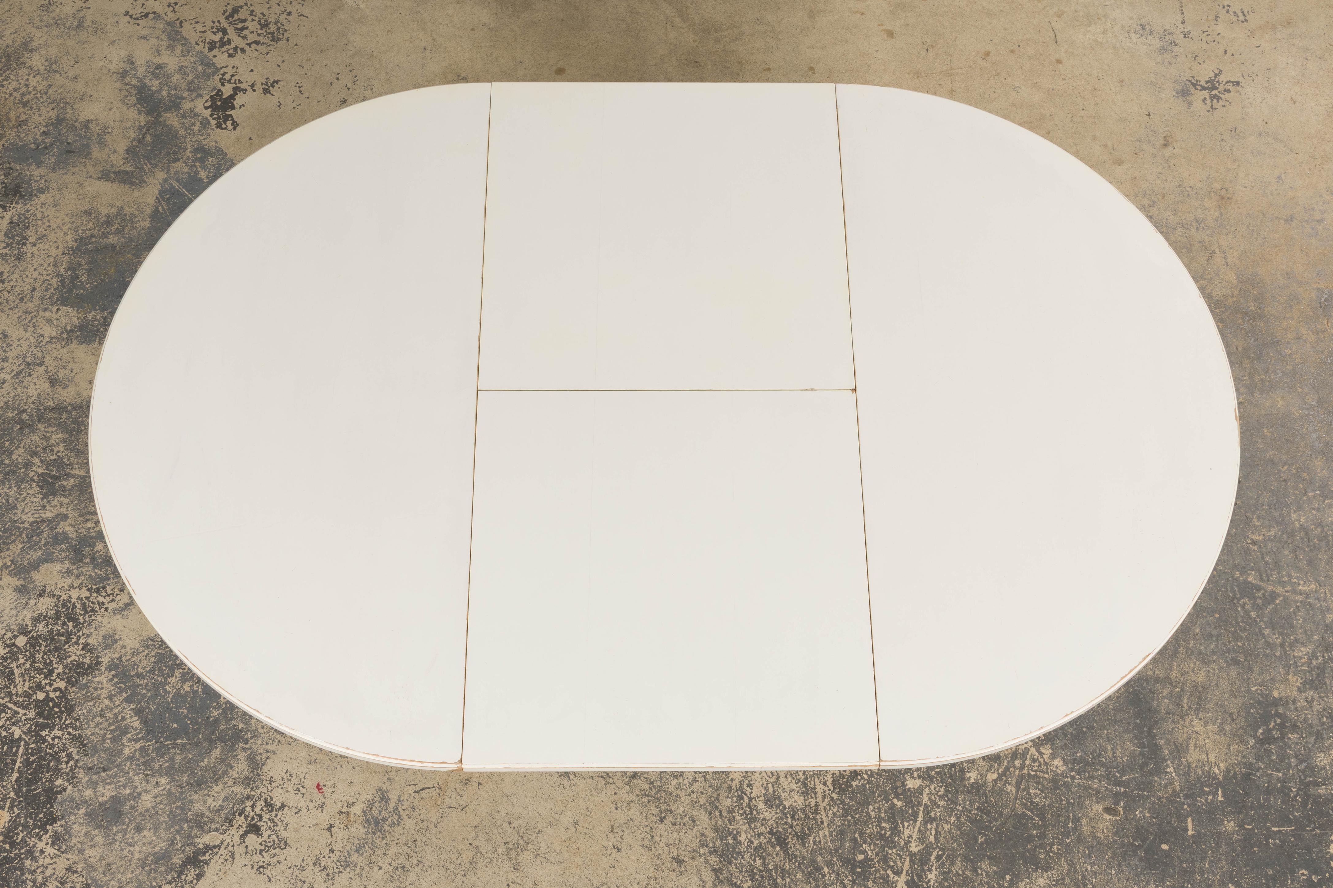 French Louis XVI Style Painted White Off-Round Extendable Dining Table For Sale 6