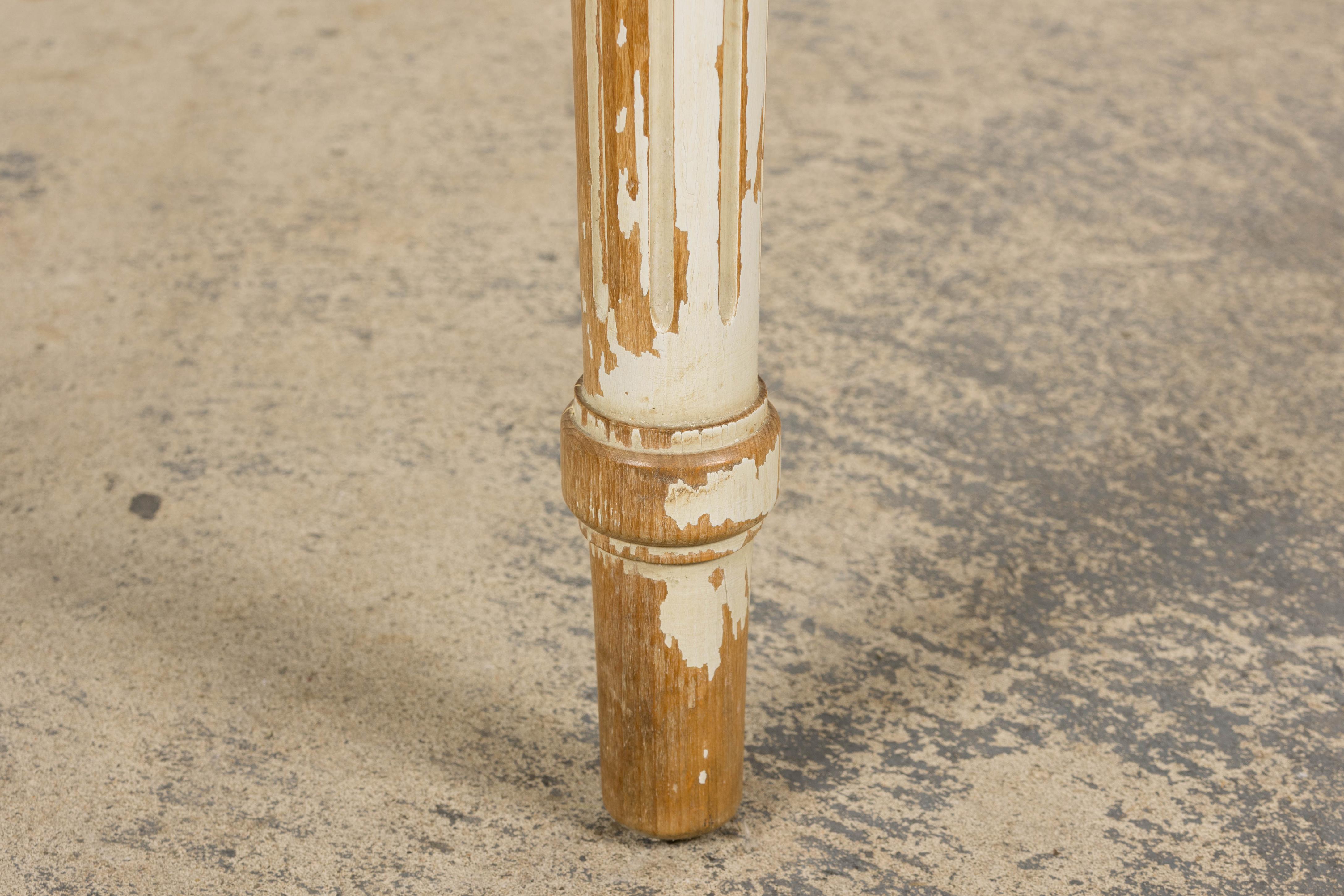 French Louis XVI Style Painted White Off-Round Extendable Dining Table For Sale 11