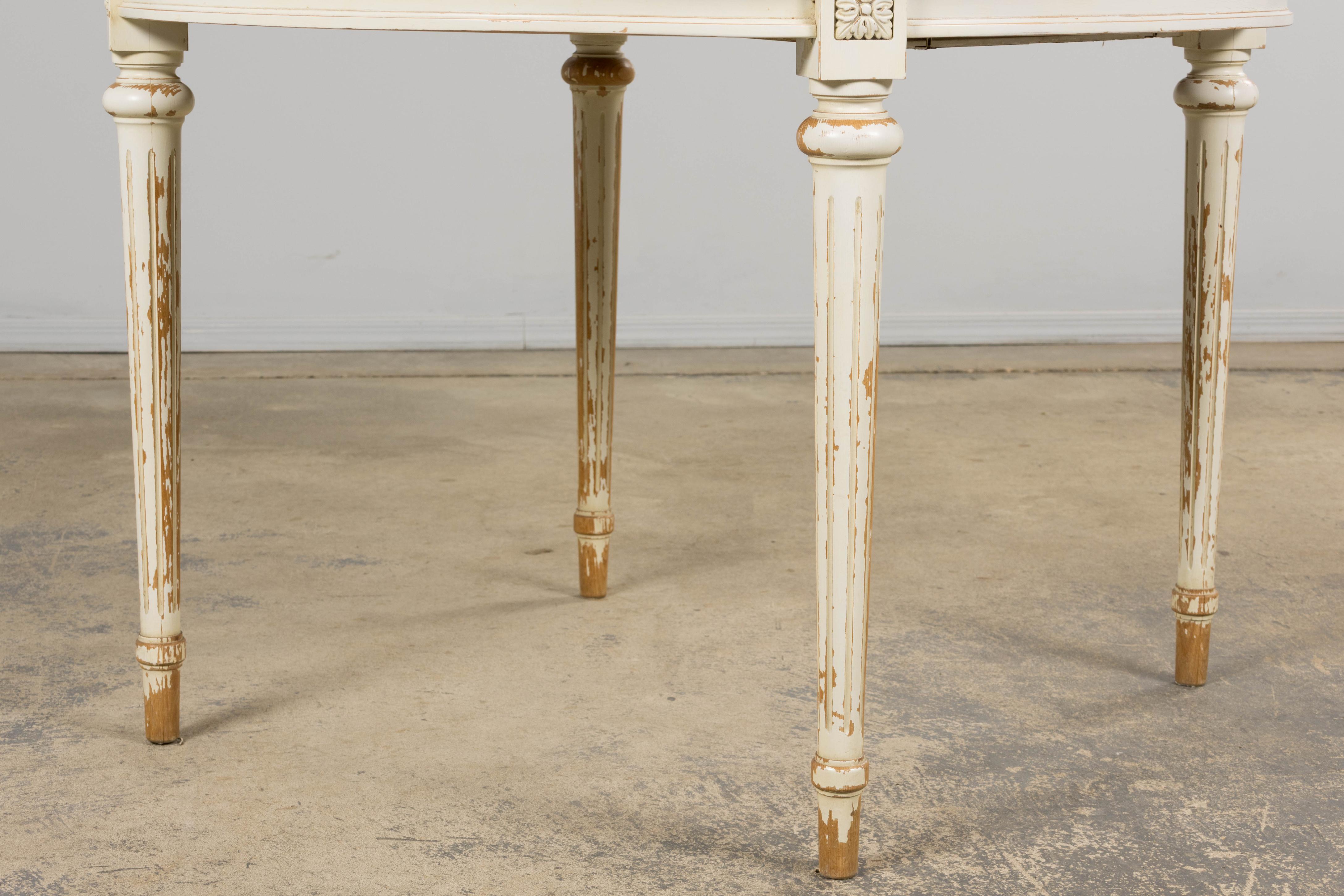 French Louis XVI Style Painted White Off-Round Extendable Dining Table For Sale 13