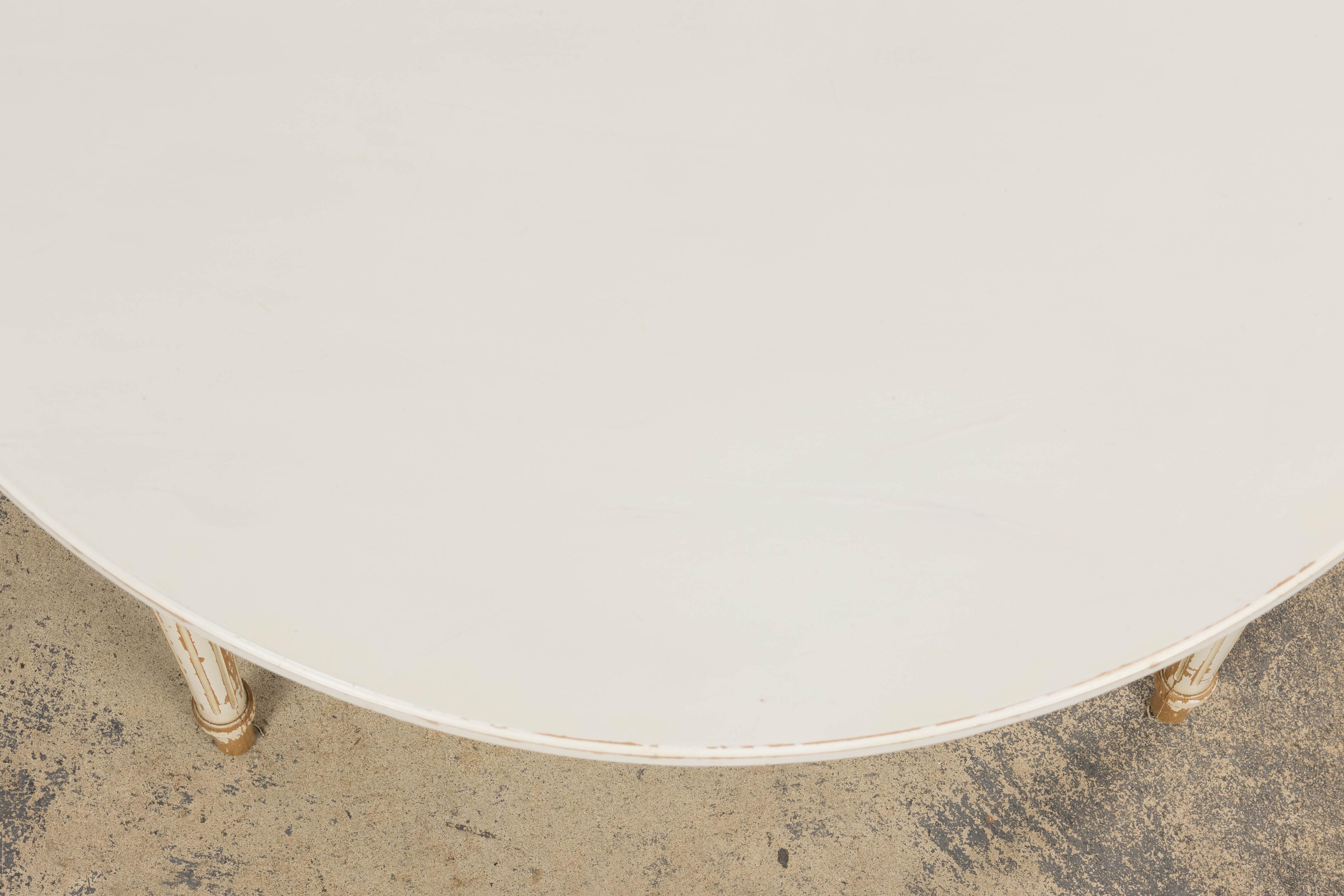 20th Century French Louis XVI Style Painted White Off-Round Extendable Dining Table For Sale