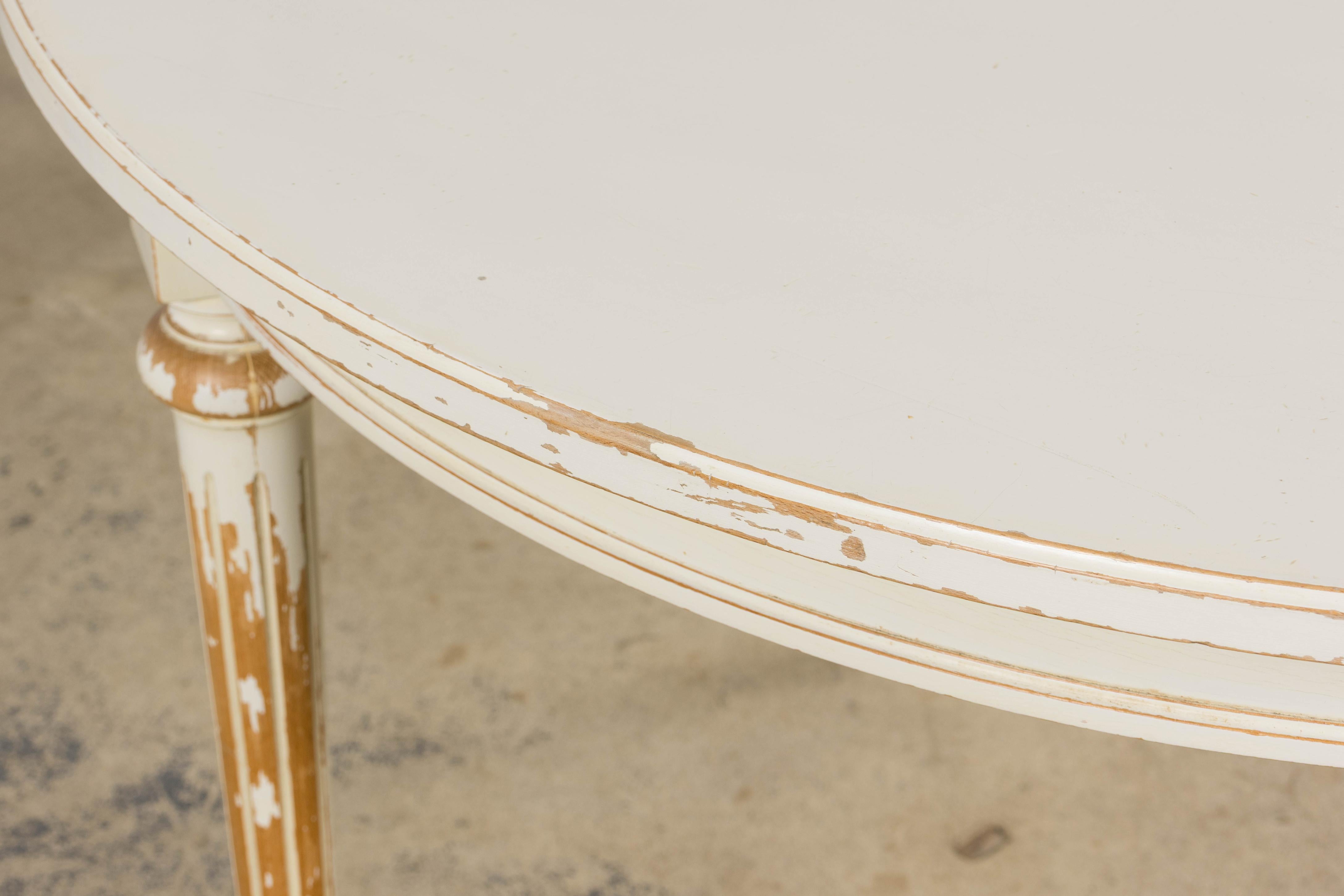 French Louis XVI Style Painted White Off-Round Extendable Dining Table For Sale 2