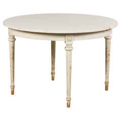 French Louis XVI Style Painted White Off-Round Extendable Dining Table