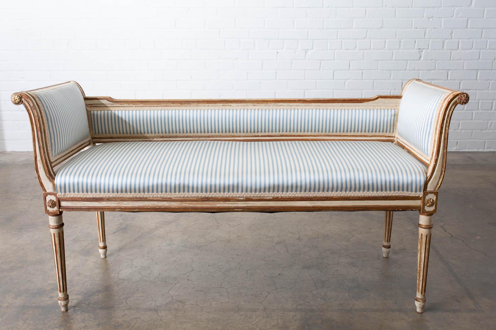 French Louis XVI Style Painted Window Bench Banquette 5