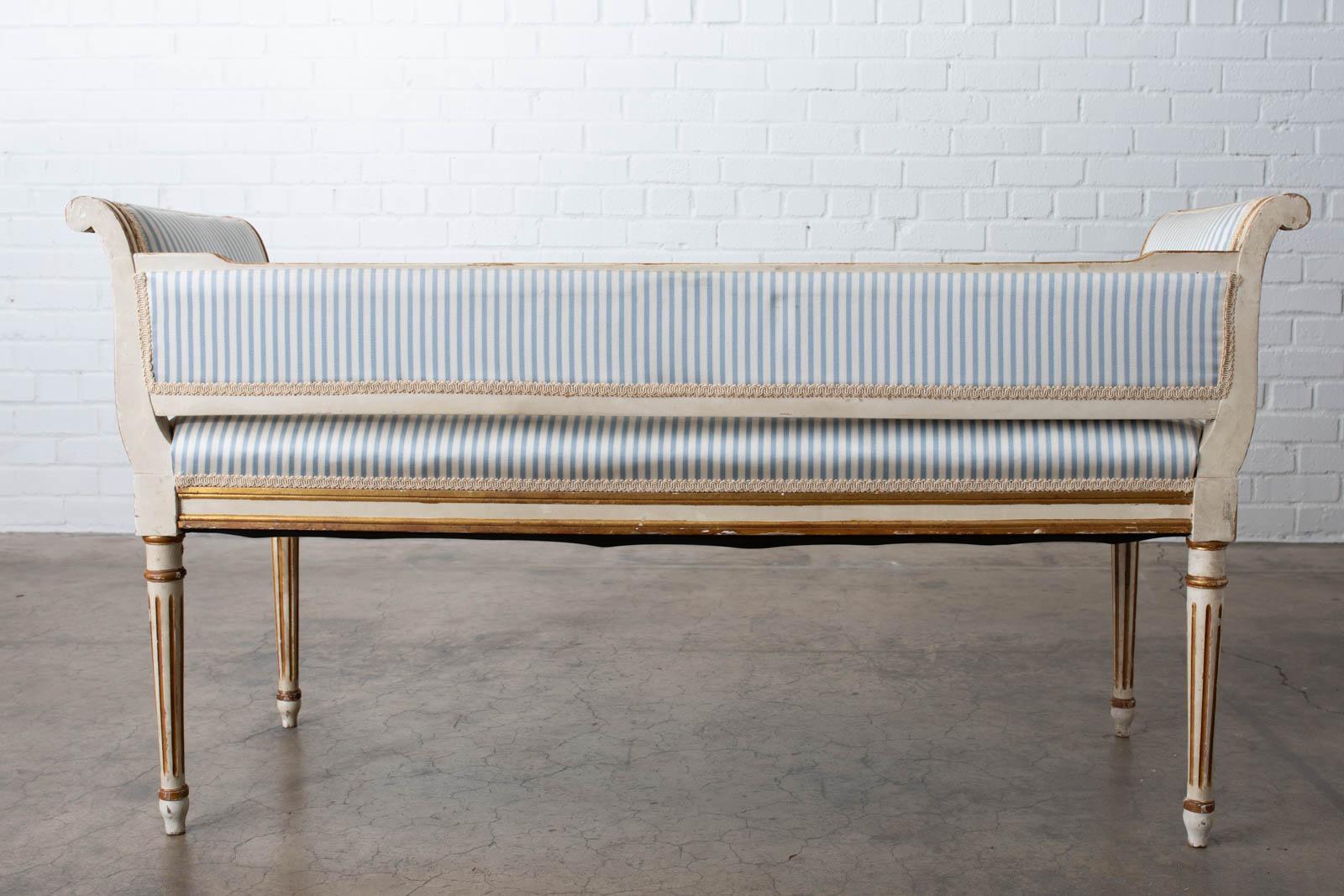 French Louis XVI Style Painted Window Bench Banquette 8