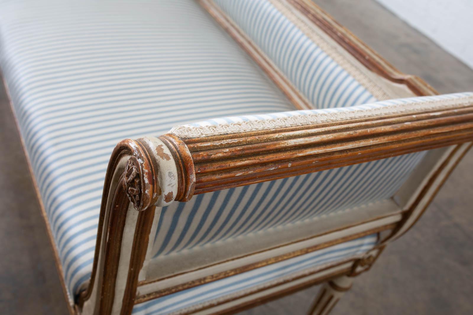 Fabric French Louis XVI Style Painted Window Bench Banquette