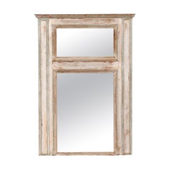 French Louis XVI Style Painted Wood Trumeau Mirror with Carved Dentil and Beads