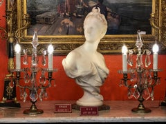 French Louis XVI Style, Pair of Gilt-Bronze and Cut-Crystal Girandole Lamps