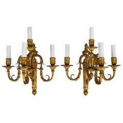 French Louis XVI Style, Pair of Small Chiseled Ormolu Sconces, circa 1880