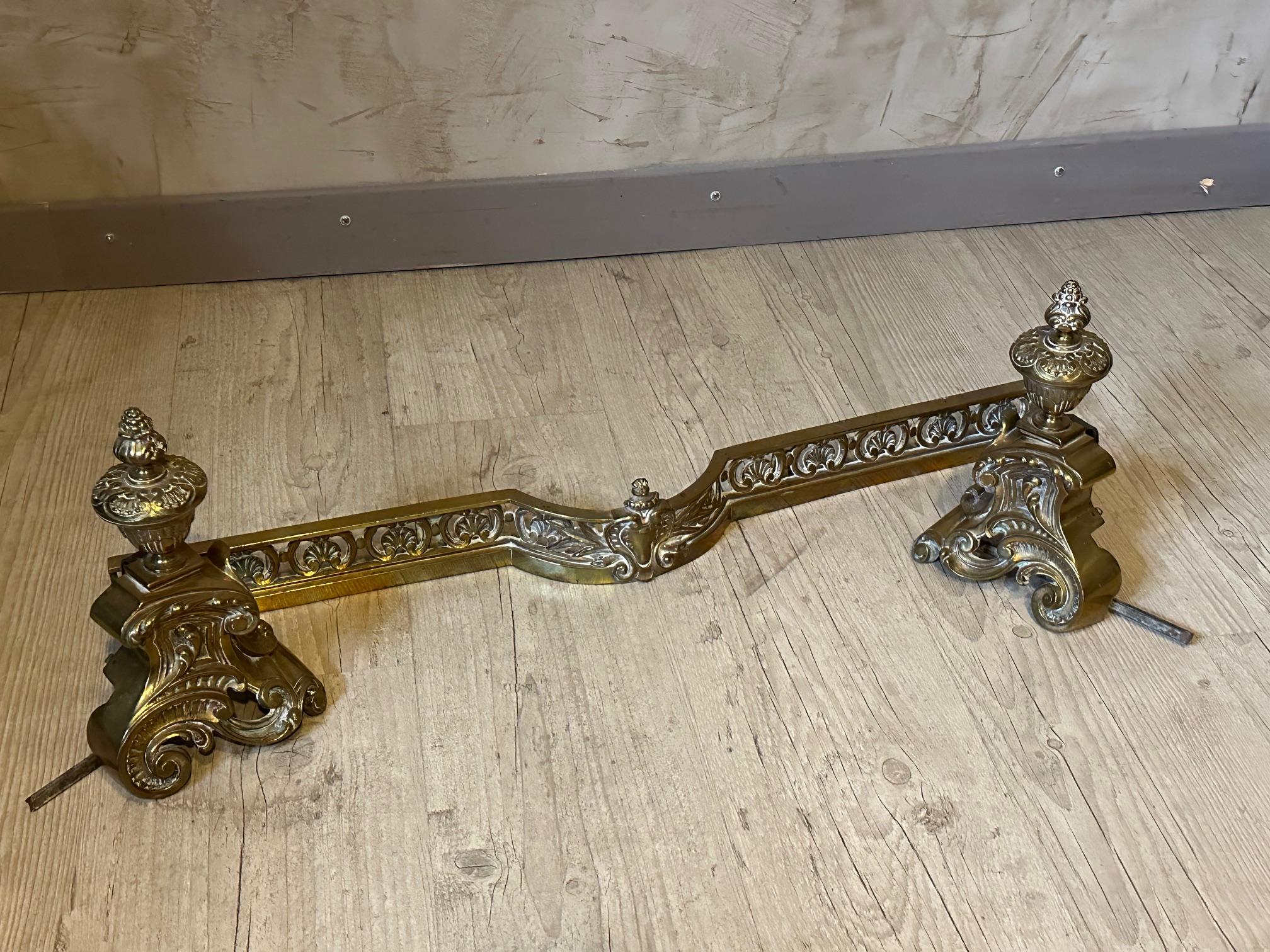 French Louis XVI Style Paire of Fireplace Andirons with Fender  6