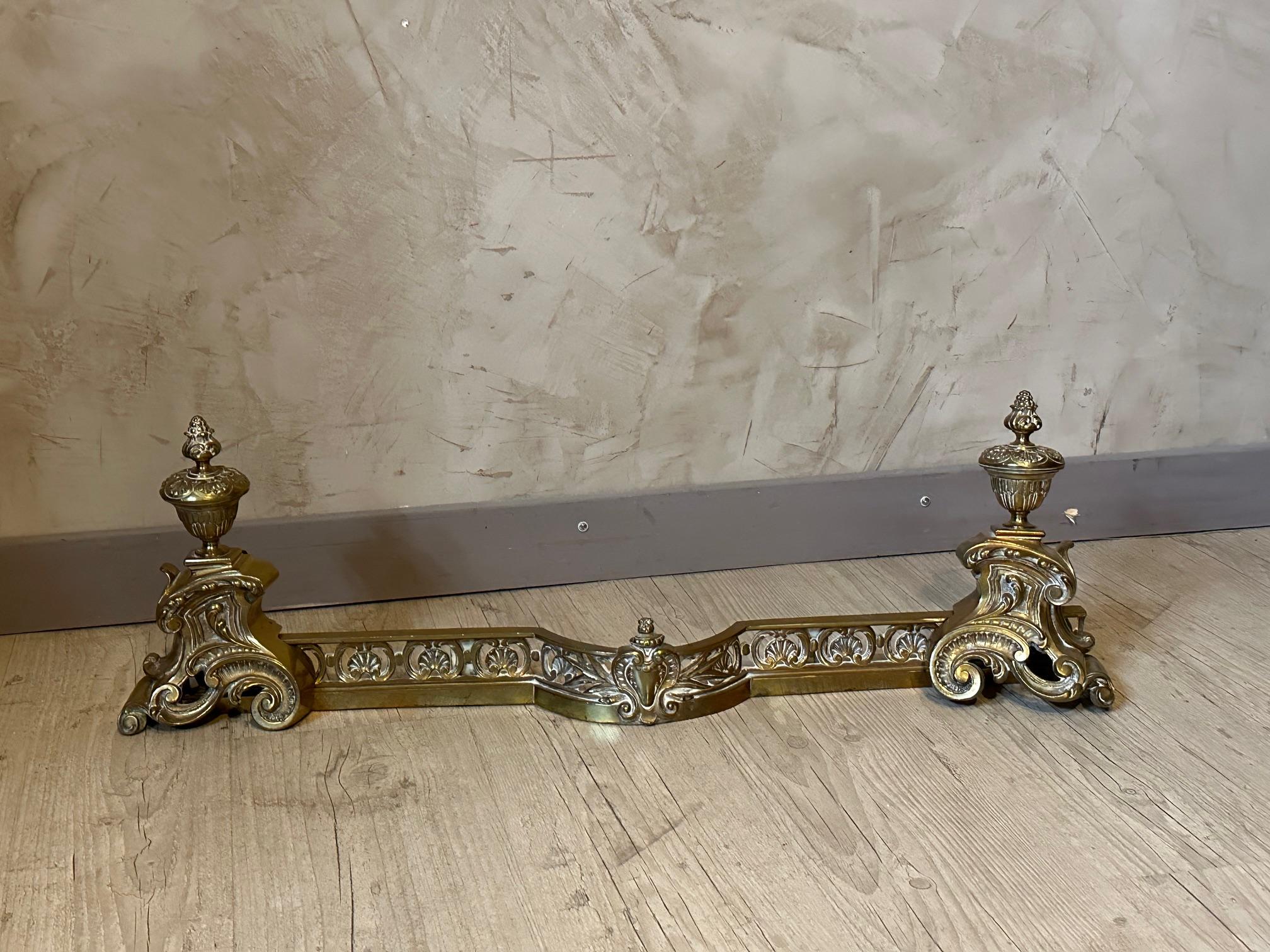 French Louis XVI Style Paire of Fireplace Andirons with Fender  In Good Condition In LEGNY, FR