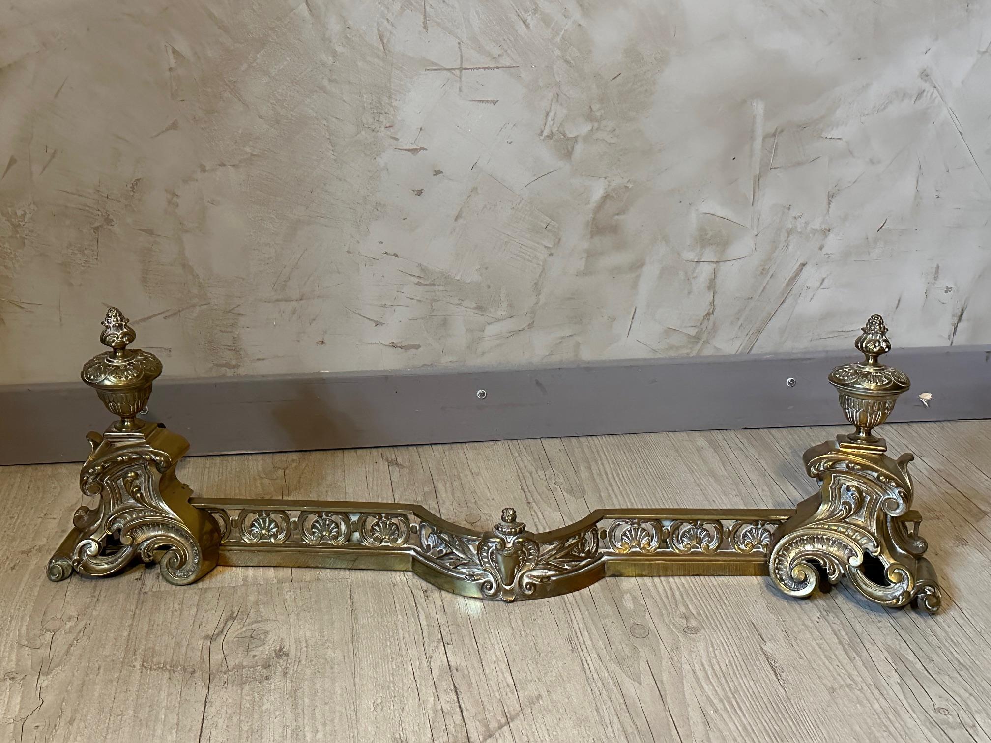 Early 20th Century French Louis XVI Style Paire of Fireplace Andirons with Fender 
