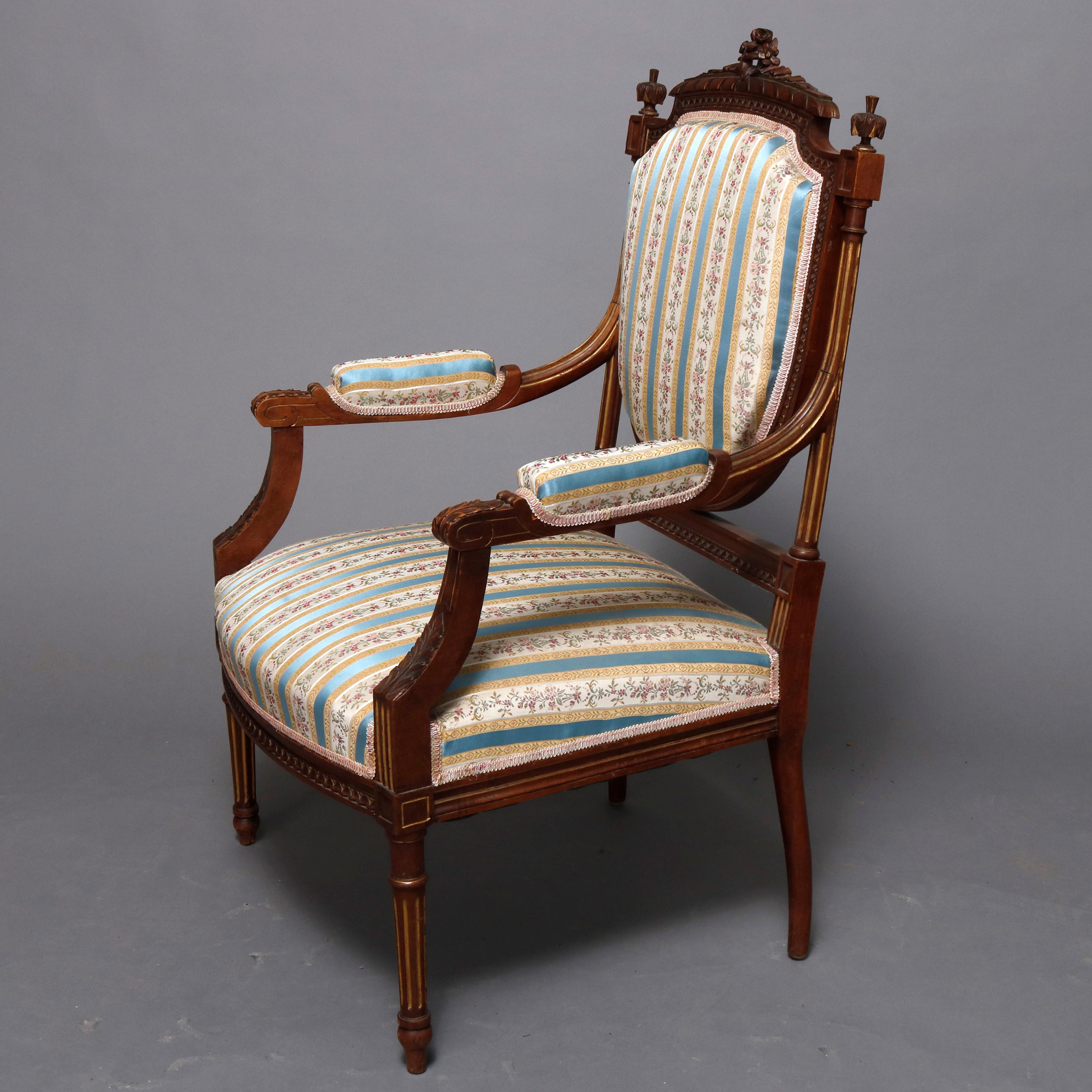 French Louis XVI Style Parcel-Gilt Carved Walnut Parlor Set, 19th Century 1