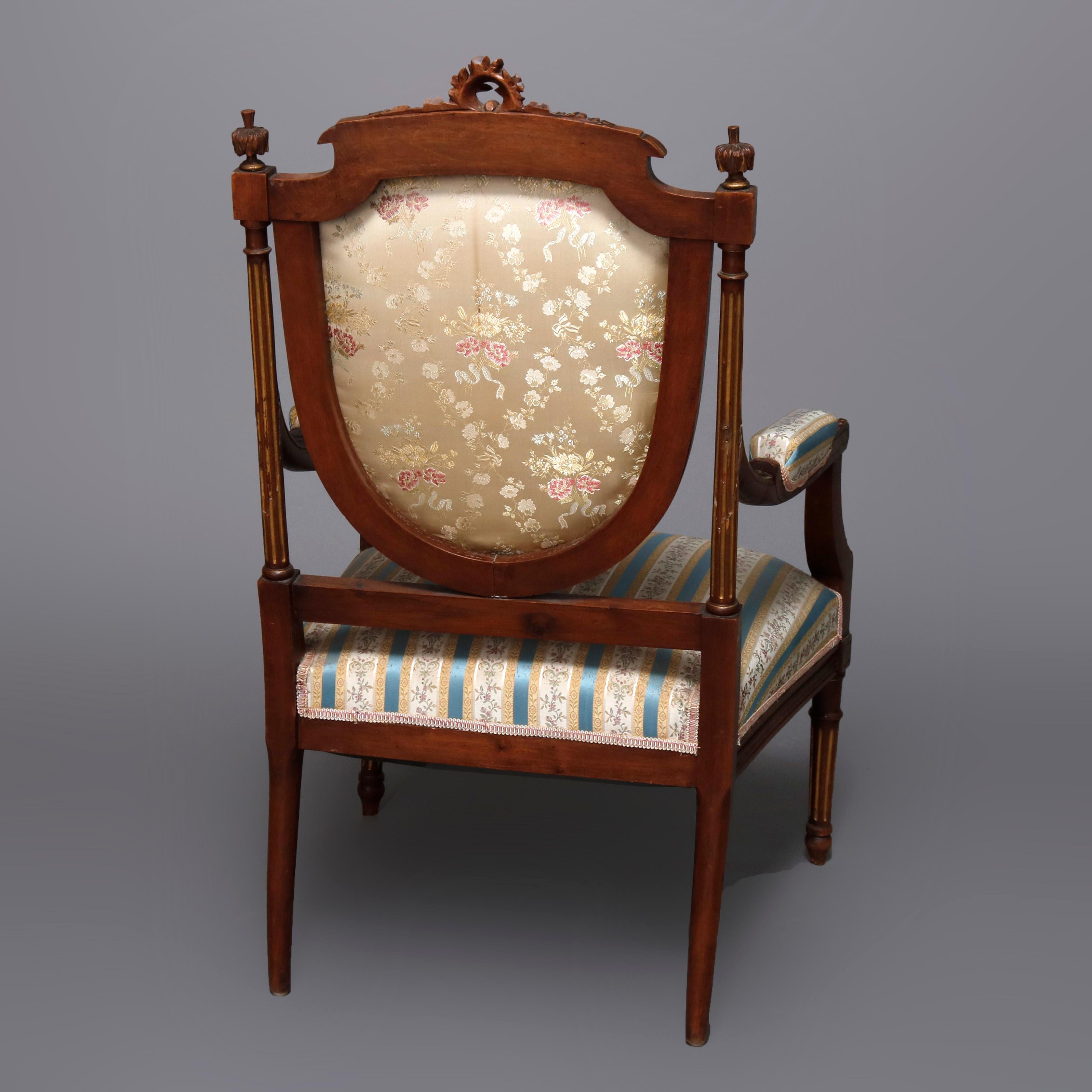 French Louis XVI Style Parcel-Gilt Carved Walnut Parlor Set, 19th Century 2