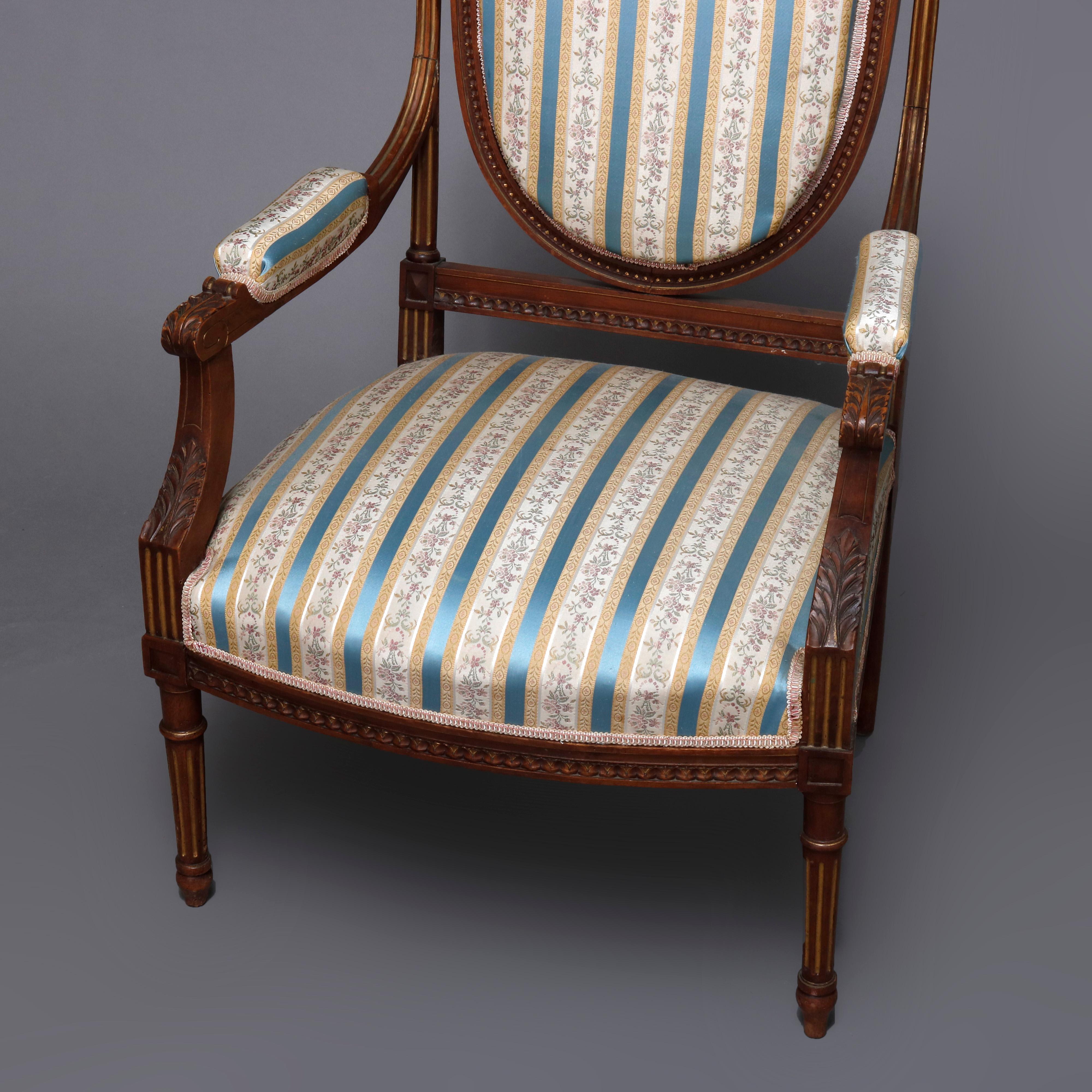 French Louis XVI Style Parcel-Gilt Carved Walnut Parlor Set, 19th Century 4