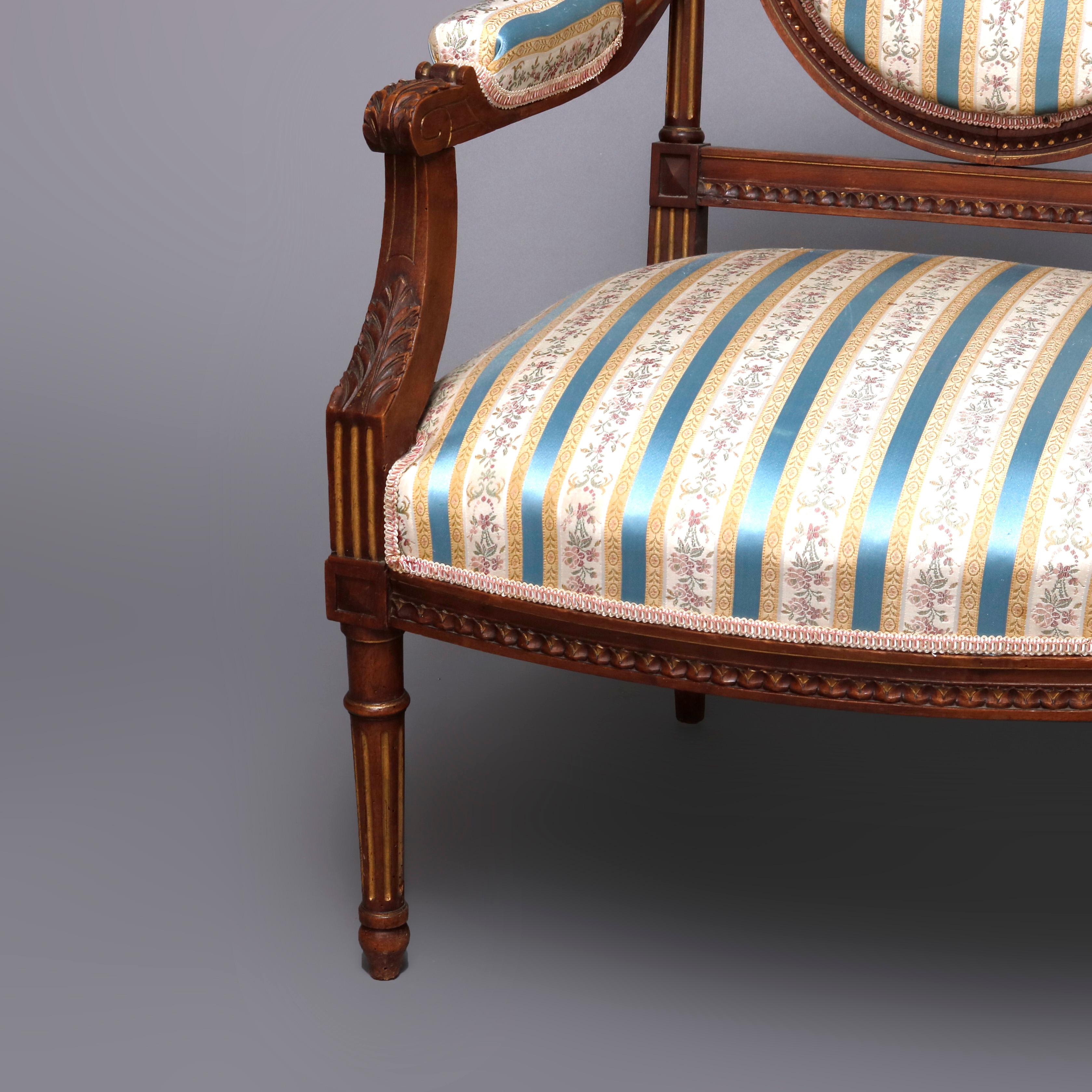 French Louis XVI Style Parcel-Gilt Carved Walnut Parlor Set, 19th Century 5