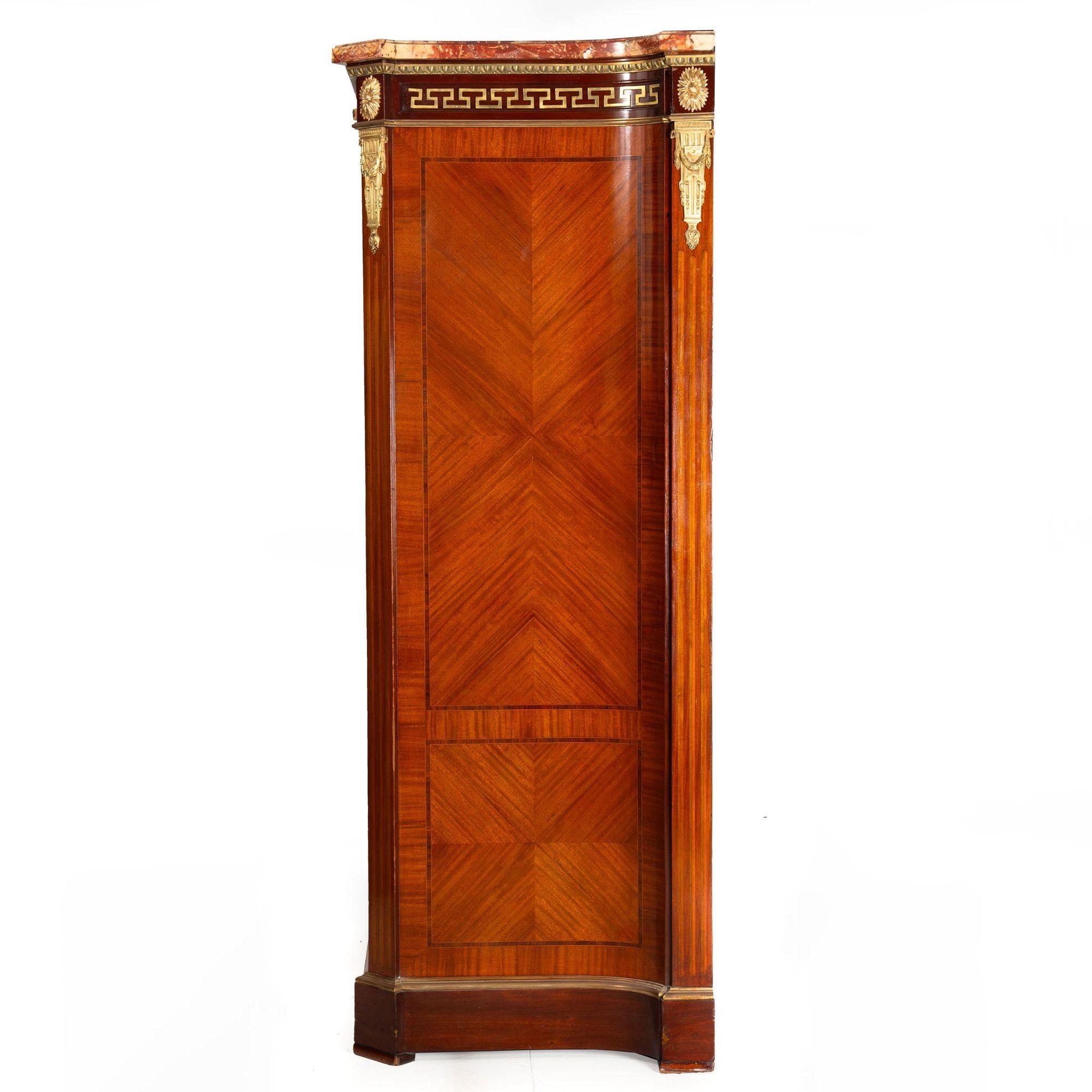 Inlay French Louis XVI Style Parquetry & Bronze Antique Armoire Wardrobe ca. 1880 For Sale