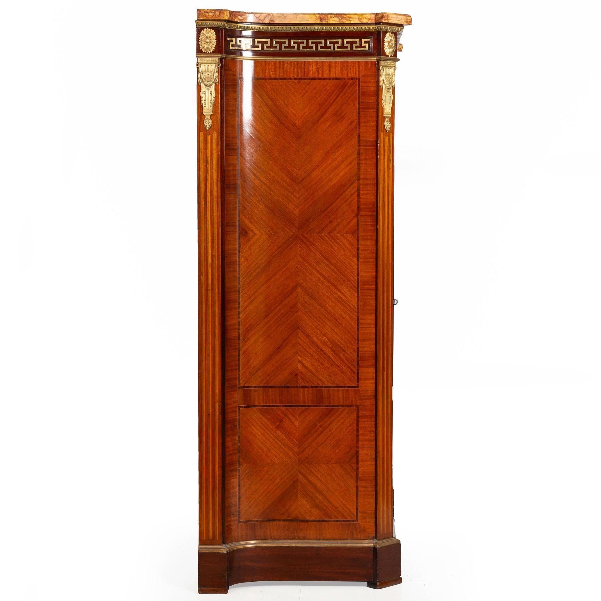 French Louis XVI Style Parquetry & Bronze Antique Armoire Wardrobe ca. 1880 In Good Condition For Sale In Shippensburg, PA