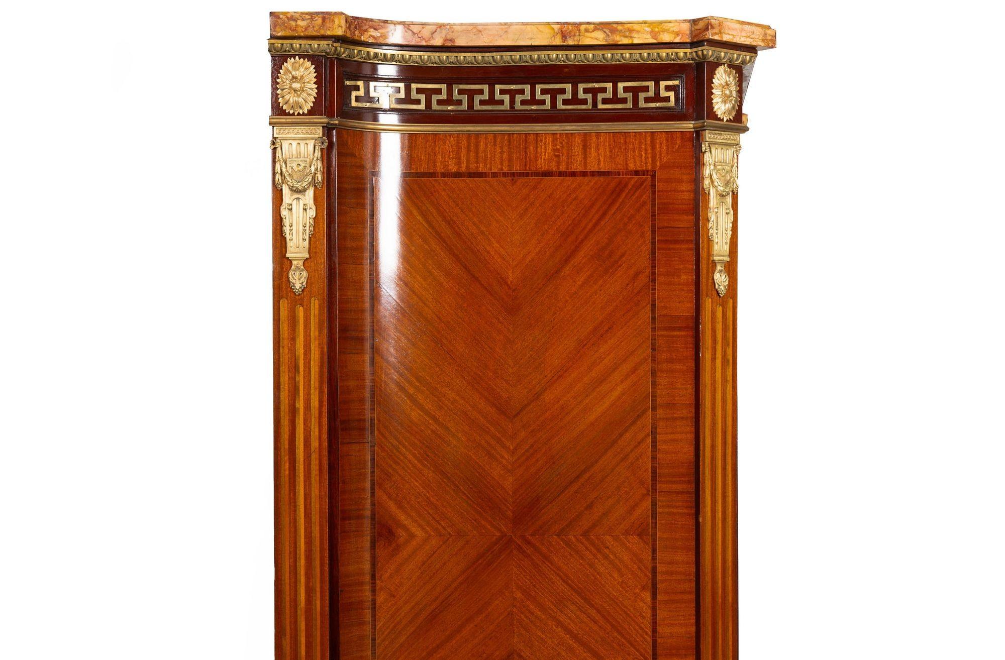 French Louis XVI Style Parquetry & Bronze Antique Armoire Wardrobe ca. 1880 For Sale 4