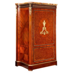 Armoire d'antiquités de style Louis XVI en parqueterie et bronze, vers 1880