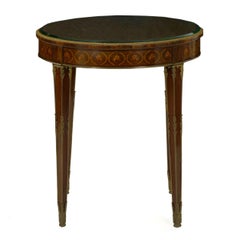 French Louis XVI Style Parquetry Inlaid Gilt Bronze Circular Round Accent Table