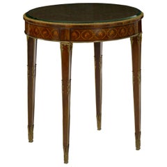 Antique French Louis XVI Style Parquetry Inlaid Gilt Bronze Circular Round Accent Table