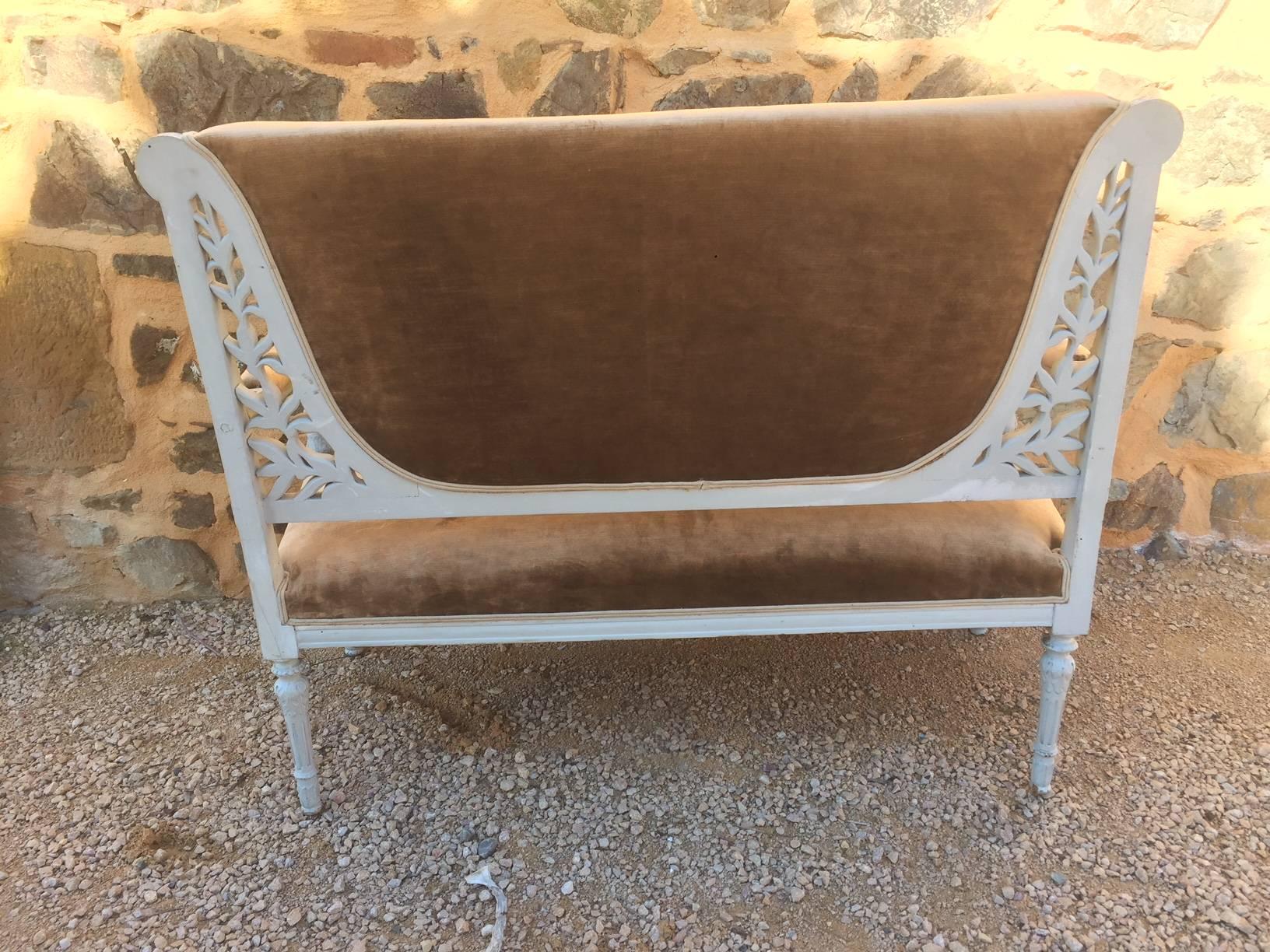 20th Century French Louis XVI Style Patinated Bench, 1900s