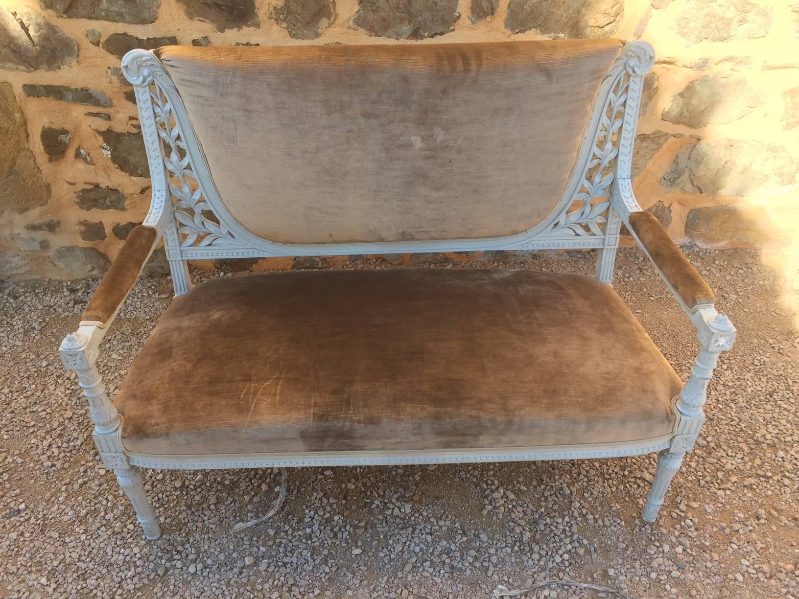 French Louis XVI Style Patinated Bench, 1900s 2