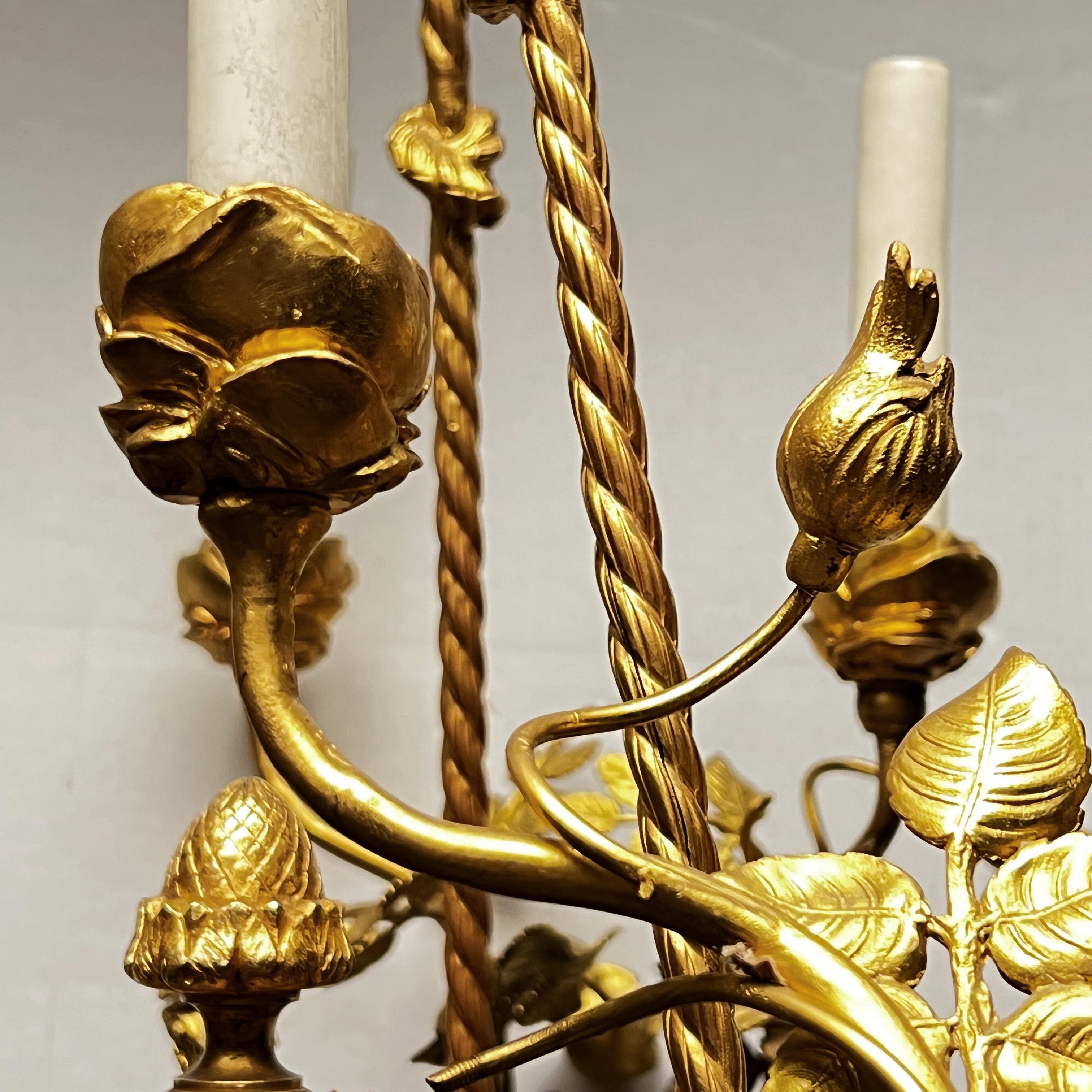 French Louis XVI Style Patinated Bronze Six-Light Putti Motif Chandelier For Sale 8