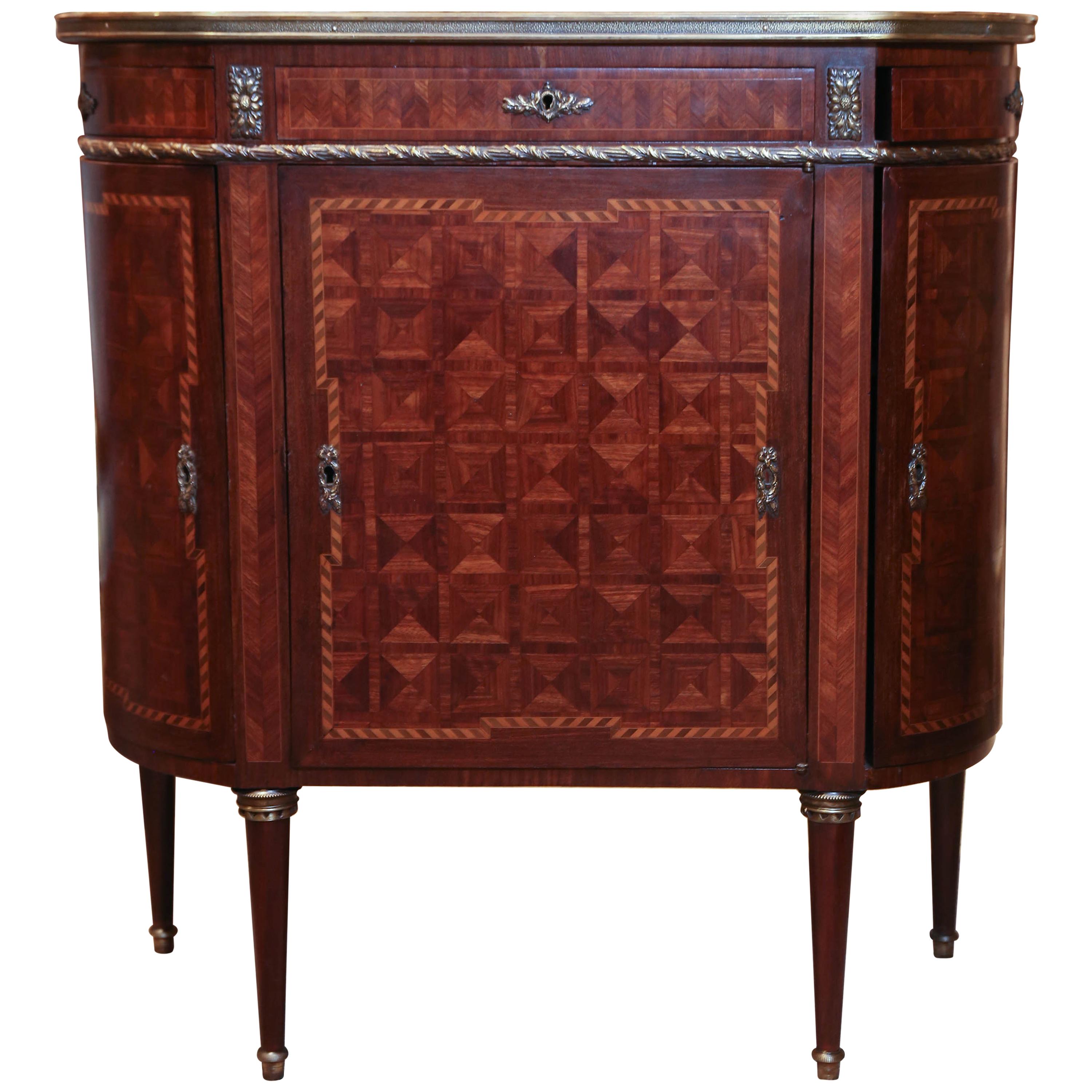 French Louis XVI Style Petite  Cabinet with White Marble Top