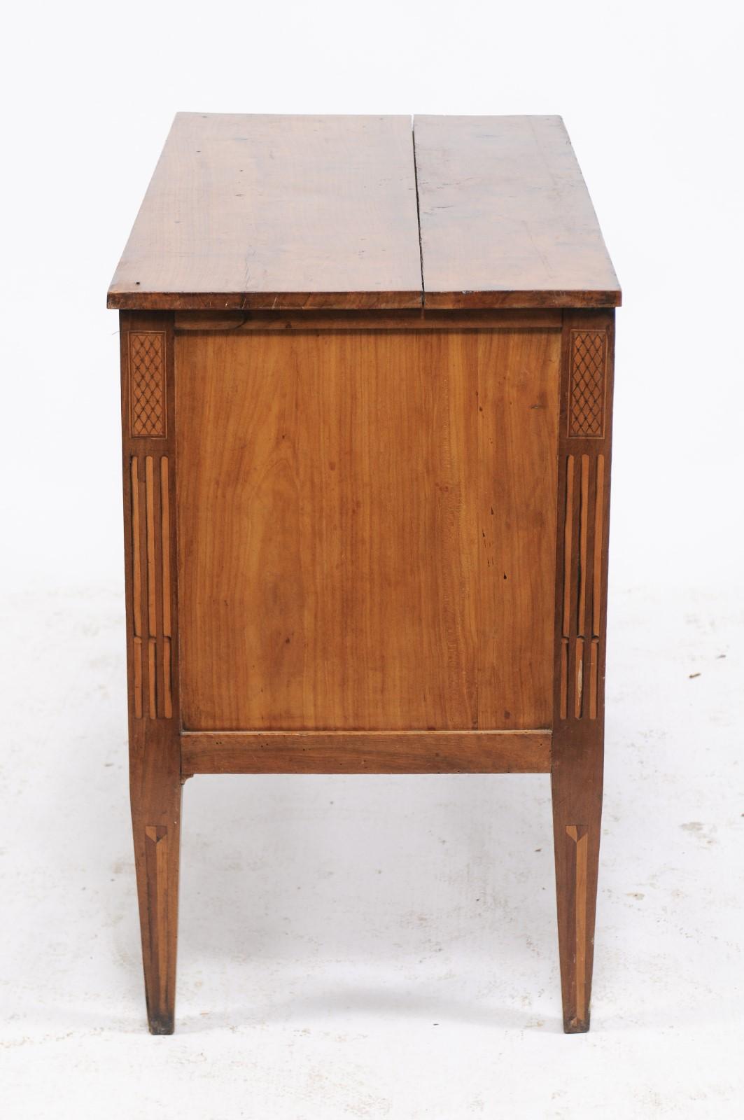 French Louis XVI Style Pine Two-Drawer Commode with Walnut Marquetry Accents 6